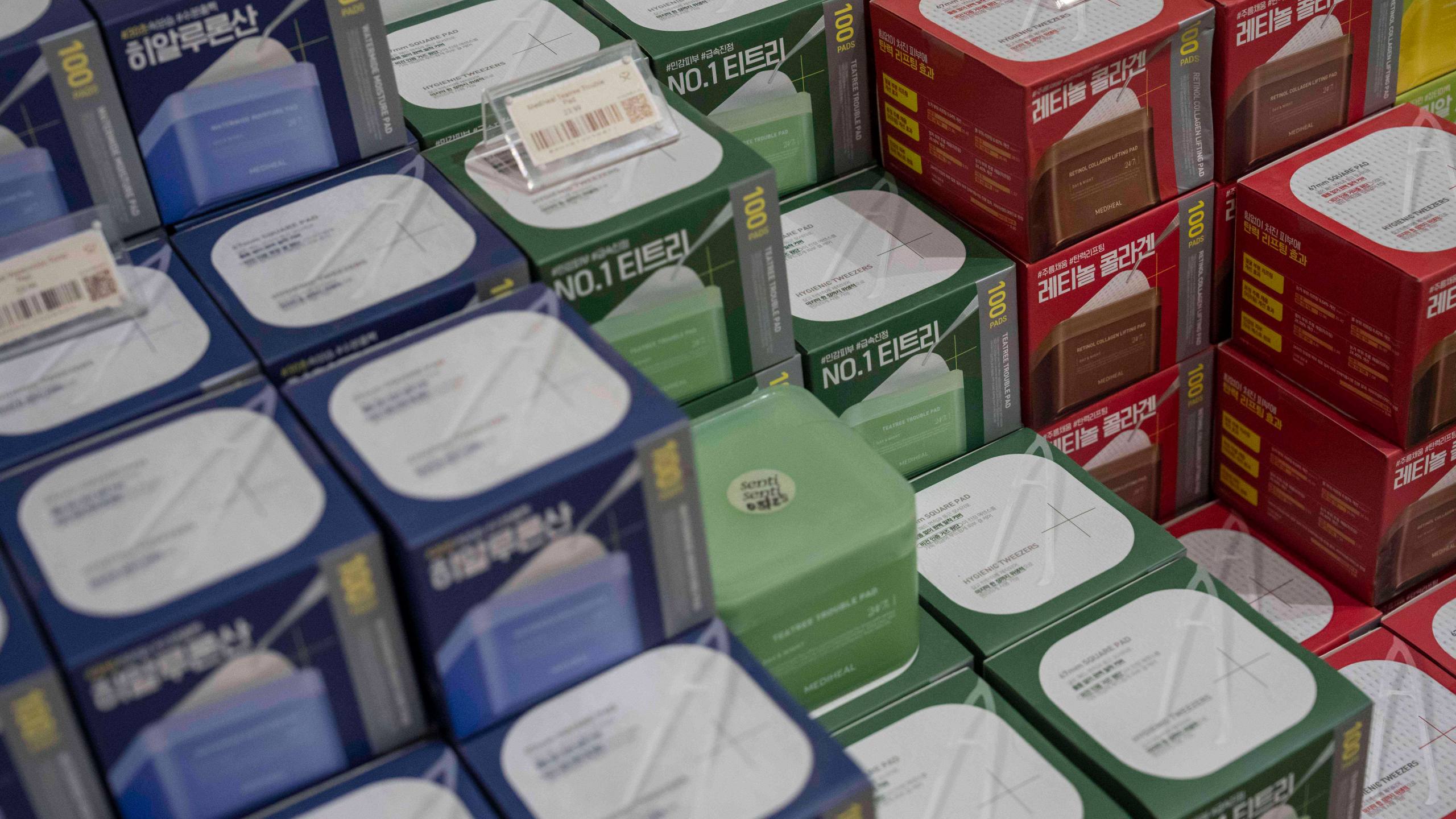 Korean beauty products are displayed at a Senti Senti store in New York on Friday, July 25, 2025. (AP Photo/Yuki Iwamura)