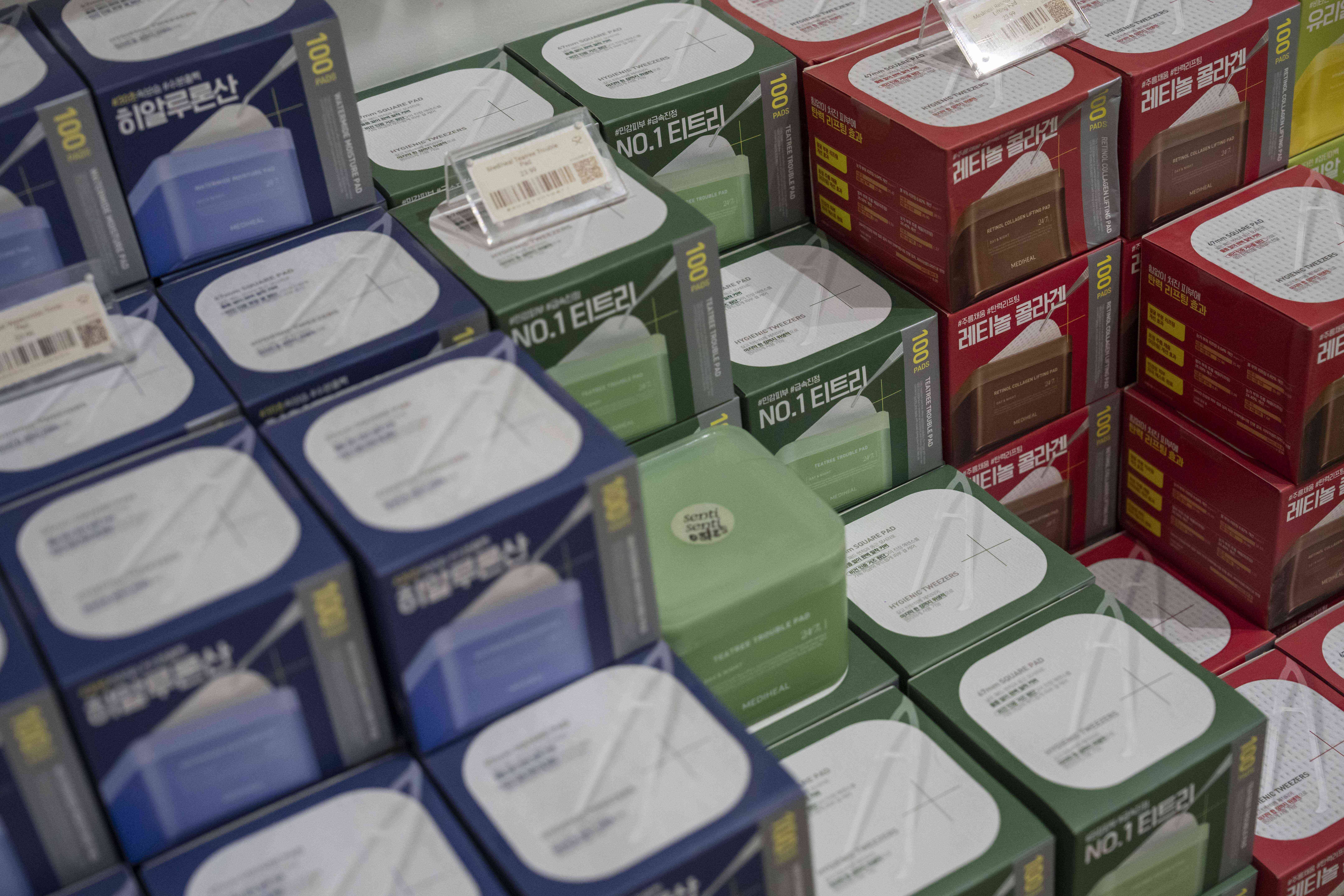 Korean beauty products are displayed at a Senti Senti store in New York on Friday, July 25, 2025. (AP Photo/Yuki Iwamura)