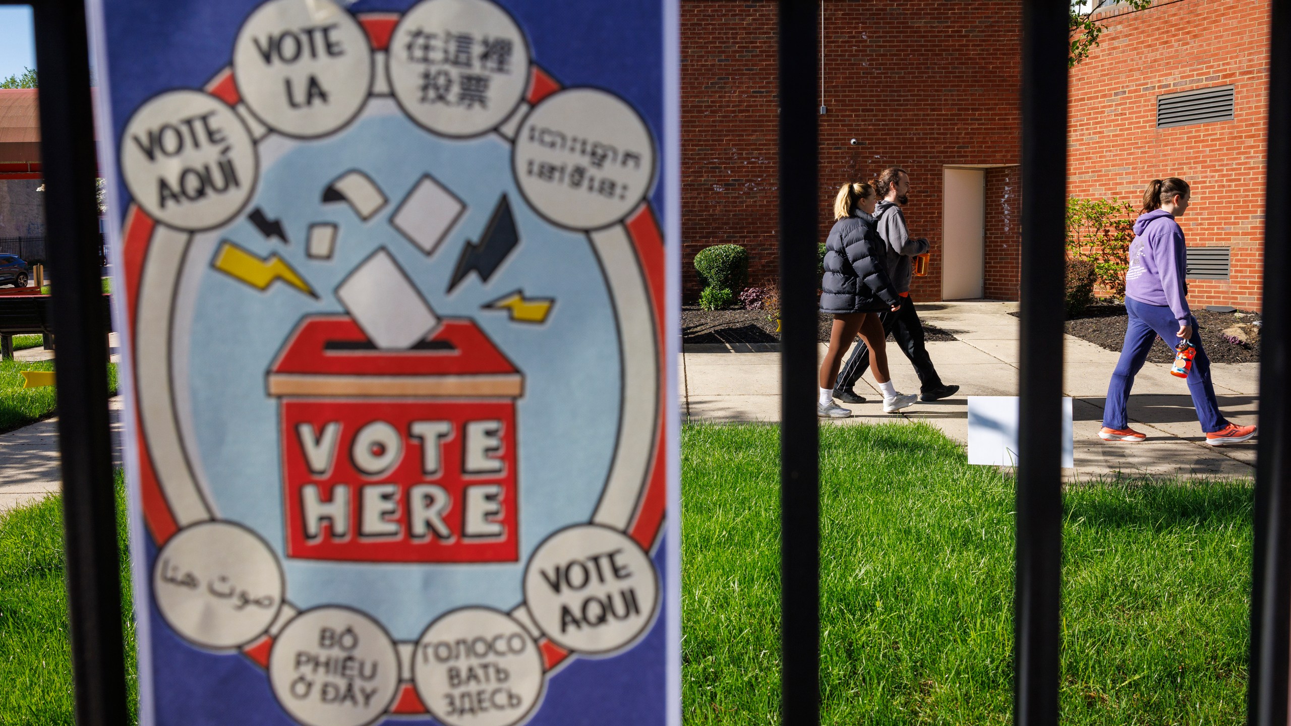 FILE - Voters in the 47th Ward arrive at the William B. Moore Manor apartments, to vote in the state's primary election, April 23, 2024, in Philadelphia. (Alejandro A. Alvarez/The Philadelphia Inquirer via AP, file)