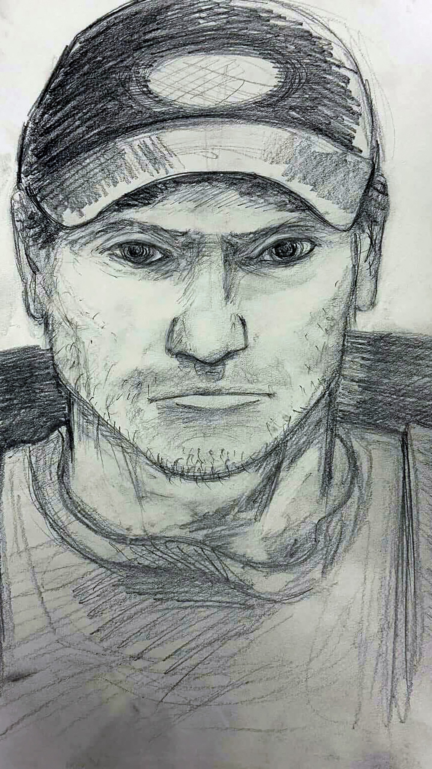 This composite sketch released by the Arkansas State Police shows a man seen in Devil's Den State Park, in Washington County, Ark., on July 26, 2025, whom investigators are asking the public to help identify in connection with a double homicide. (Arkansas State Police via AP)