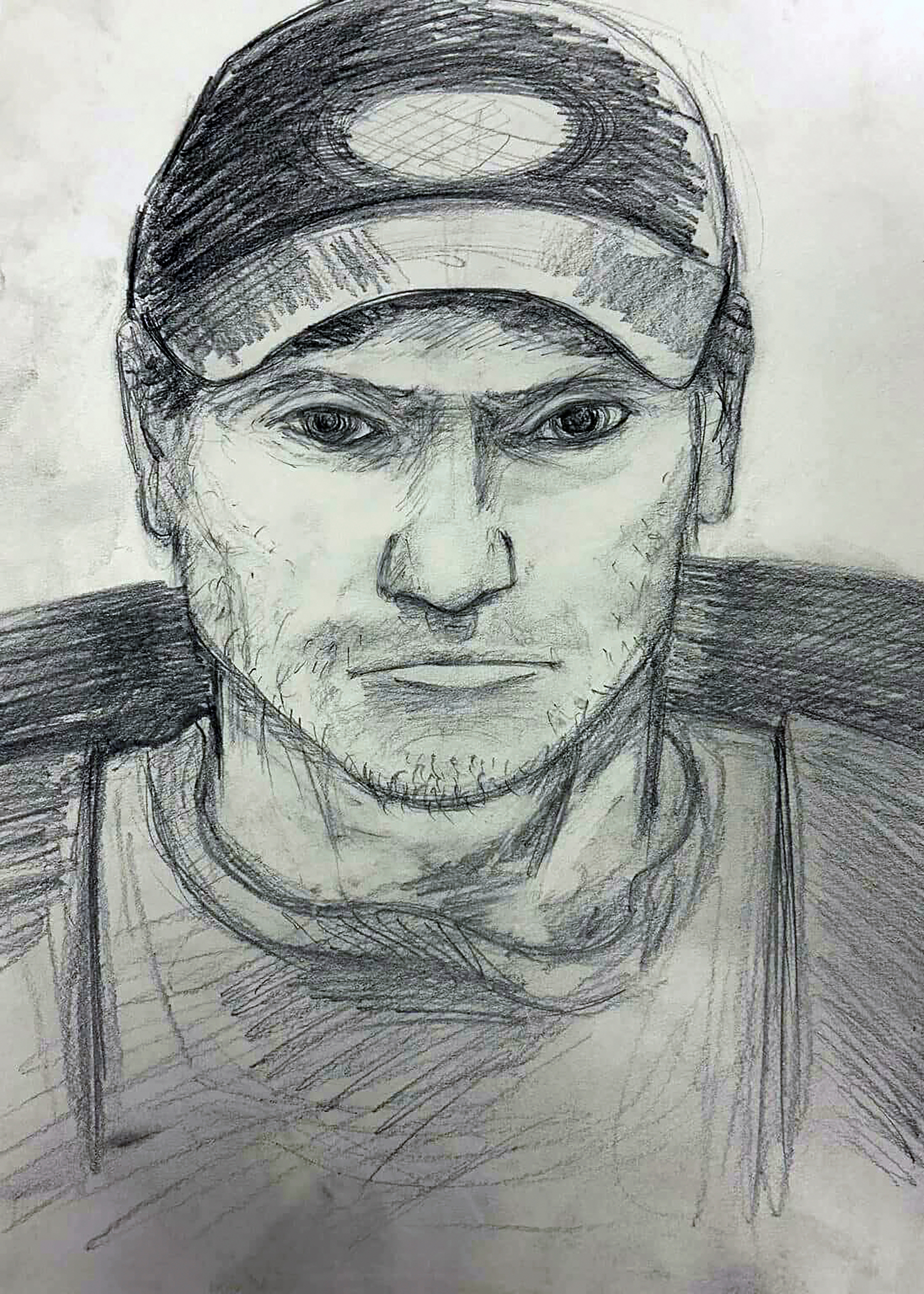 This composite sketch released by the Arkansas State Police shows a man seen in Devil's Den State Park, in Washington County, Ark., on July 26, 2025, whom investigators are asking the public to help identify in connection with a double homicide. (Arkansas State Police via AP)