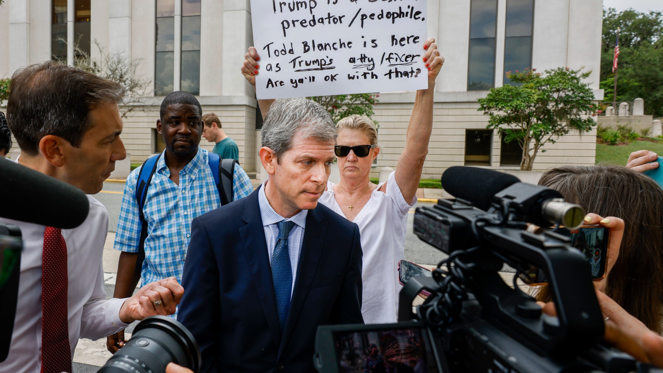 David Oscar Markus, an attorney for Ghislaine Maxwell, talks with the media outside the federal courthouse, Friday, July 25, 2025, in Tallahassee, Fla., after Deputy Attorney General Todd Blanche met with Maxwell, the imprisoned former girlfriend of financier and convicted sex offender Jeffrey Epstein. (AP Photo/Colin Hackley)