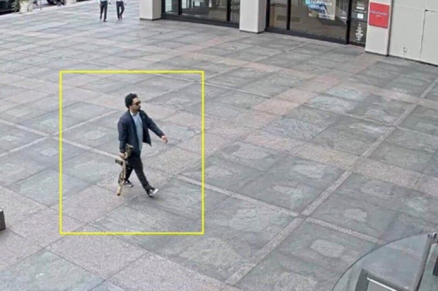 This image from surveillance video obtained by The Associated Press shows Shane Tamura outside a Manhattan office building on Monday, July 28, 2025 in New York. (AP Photo)