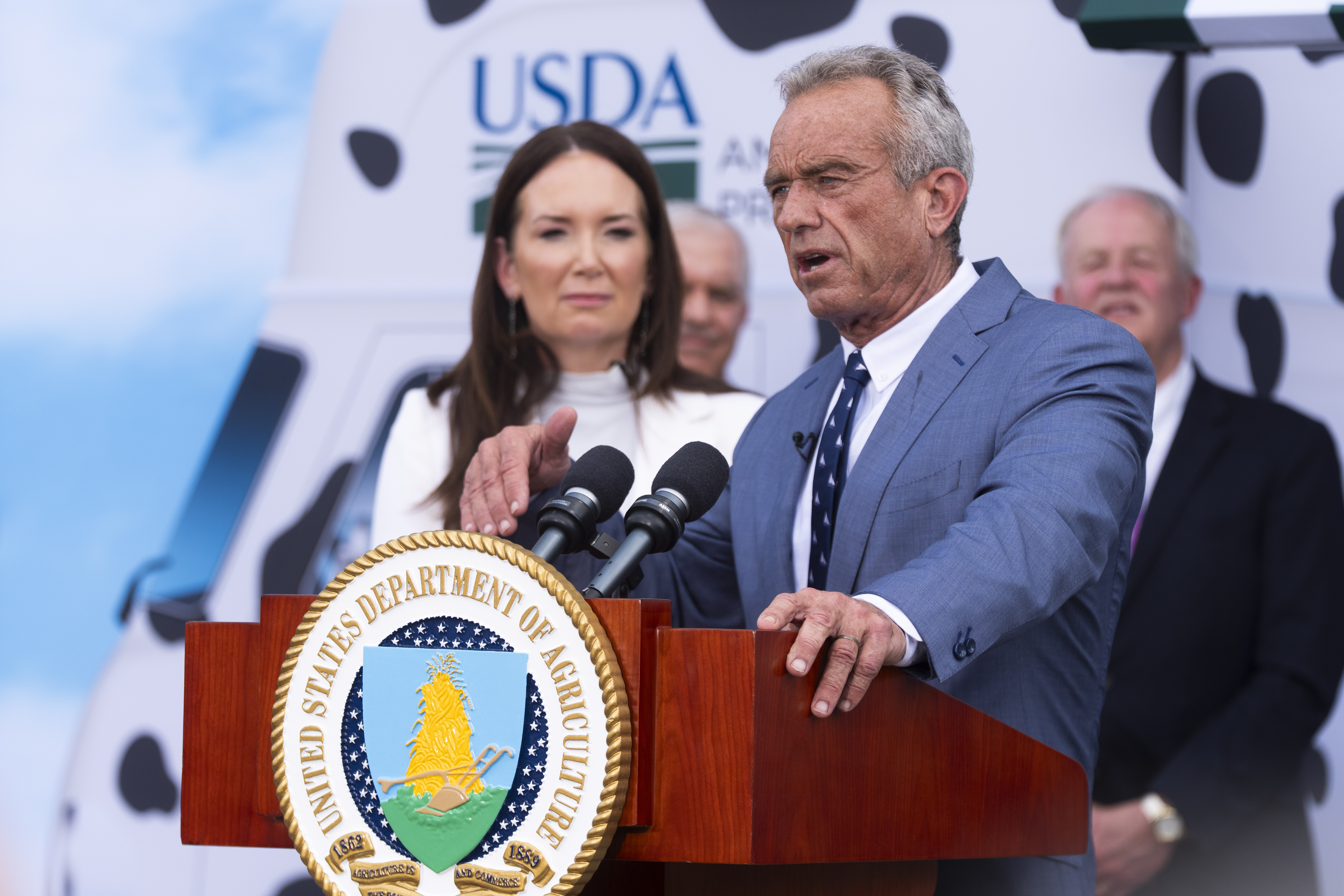 Secretary of Health & Human Services Robert F. Kennedy Jr. speaks alongside U.S. Secretary of Agriculture Brooke Rollins, during a ceremony announcing that major U.S. ice cream makers will phase out artificial colors by the end of 2027, at the U.S. Department of Agriculture, Monday, July 14, 2025 in Washington. (AP Photo/Manuel Balce Ceneta)