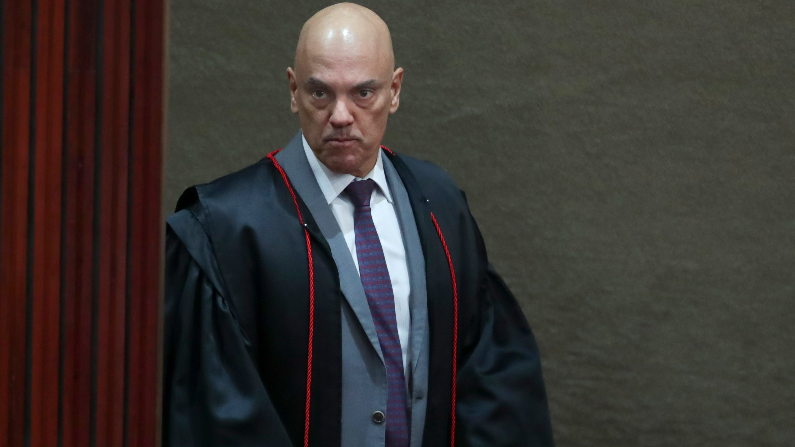FILE - President of the Supreme Electoral Court, Minister Alexandre de Moraes arrives to preside over the trial of former President Jair Bolsonaro in Brasilia, Brazil, June 29, 2023. (AP Photo/Gustavo Moreno, File)