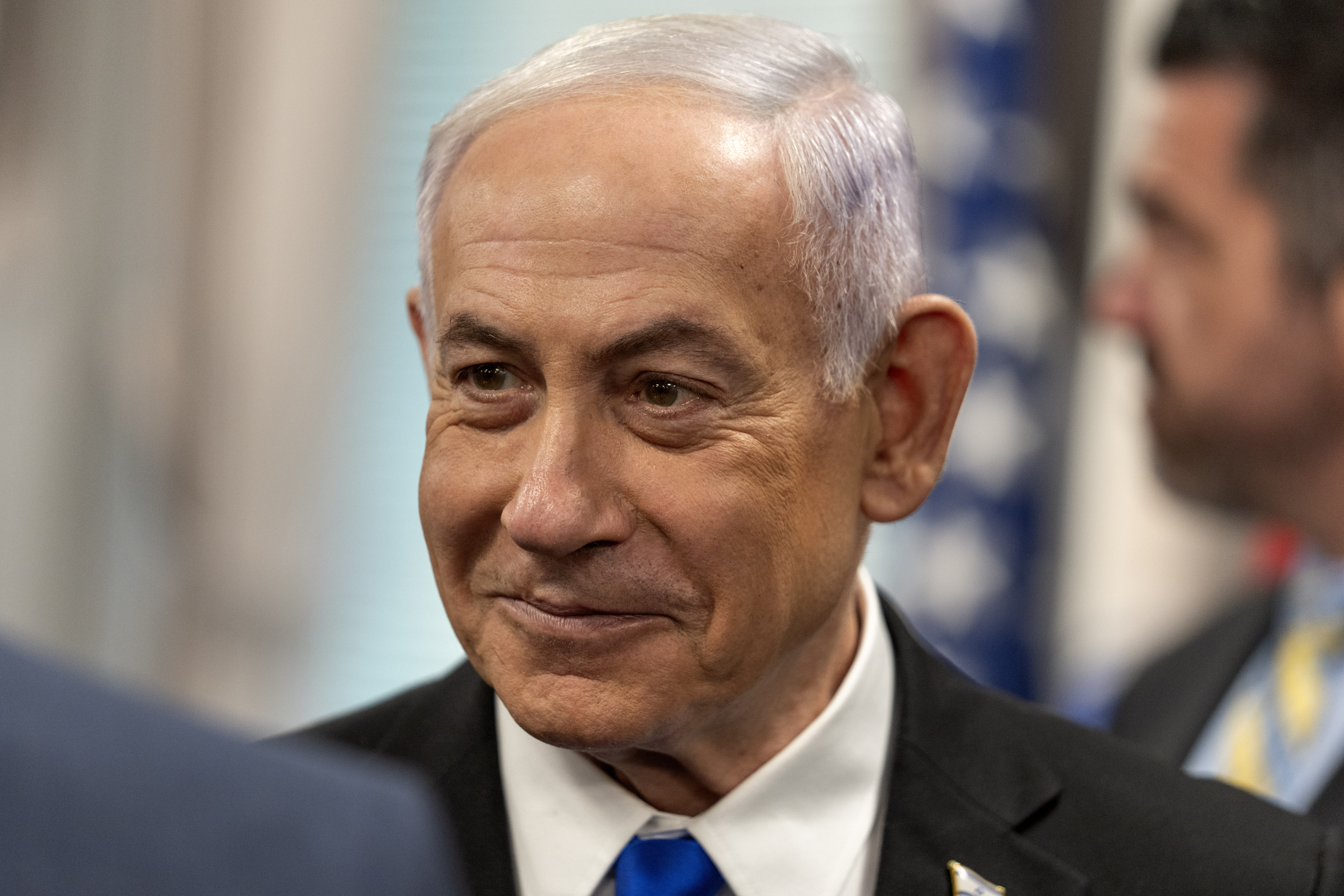 Israeli Prime Minister Benjamin Netanyahu arrives for a meeting with Defense Secretary Pete Hegseth at the Pentagon, Wednesday, July 9, 2025, in Washington. (AP Photo/Mark Schiefelbein)