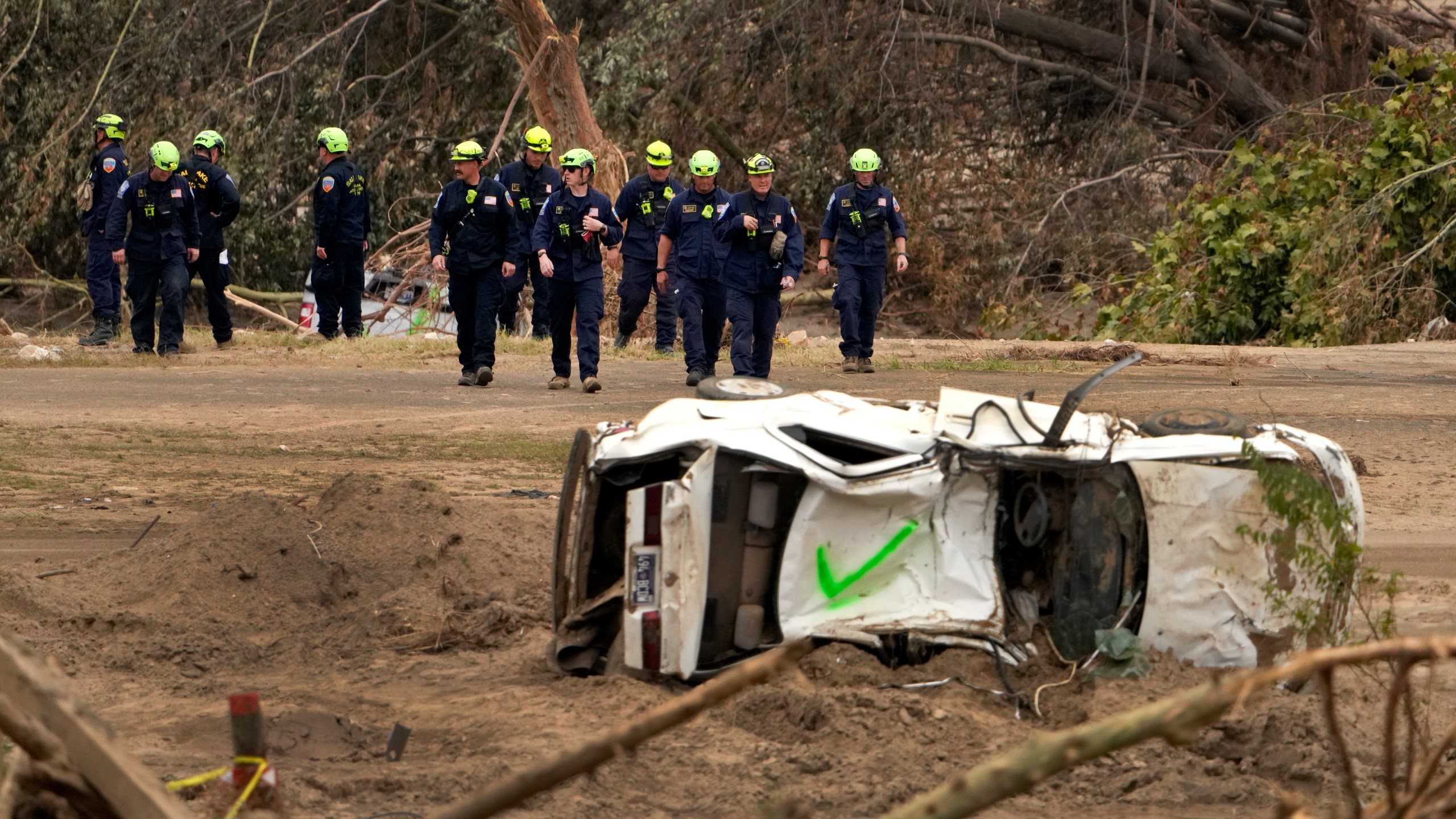 FILE - Personnel from Urban Search and Rescue Utah Task Force 1 work in the aftermath of Hurricane Helene, Oct. 4, 2024, in Erwin, Tenn. (AP Photo/Jeff Roberson, File)
