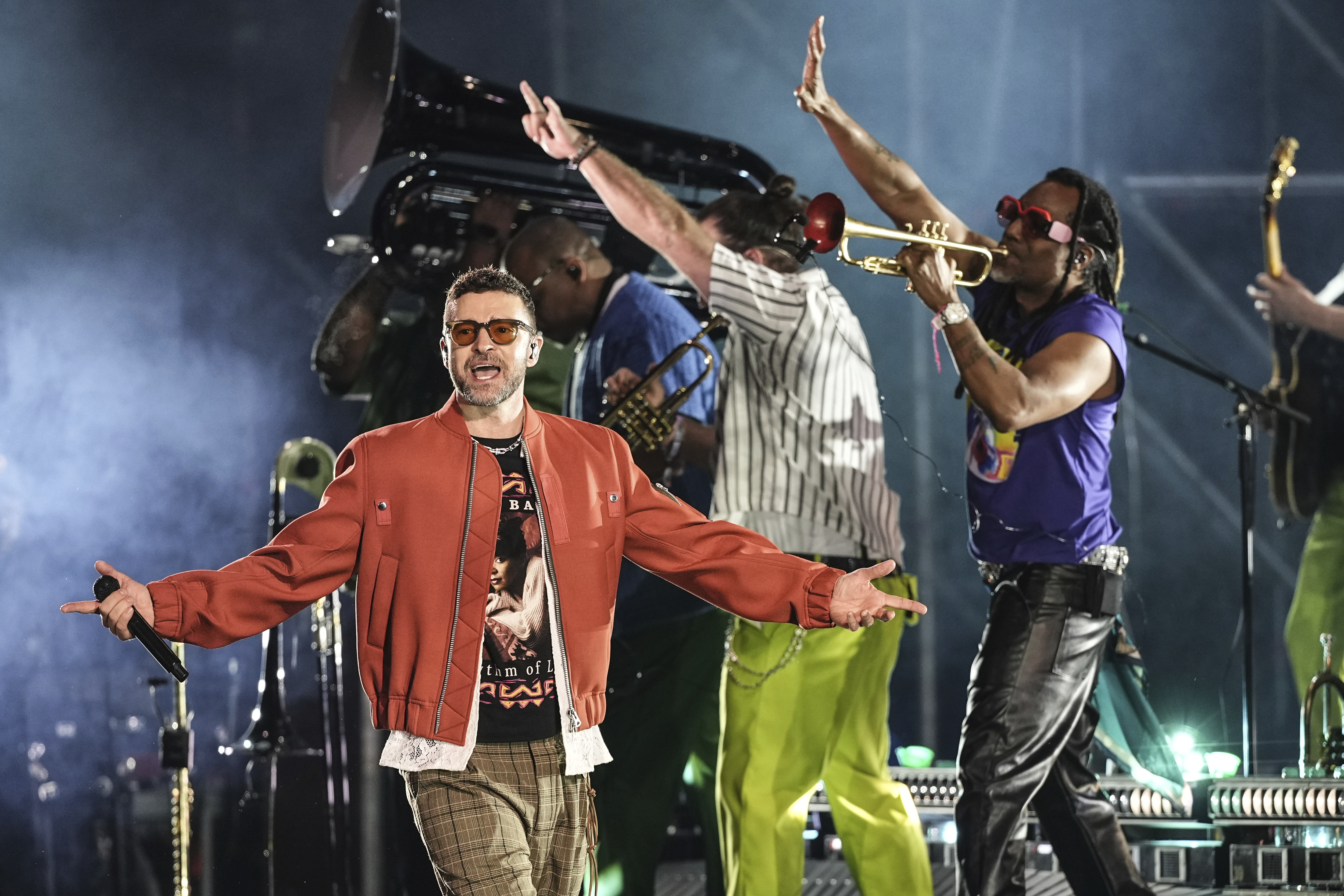 FILE - Justin Timberlake performs at the Estereo Picnic music festival in Bogota, Colombia, on March 28, 2025. (AP Photo/Ivan Valencia, File)