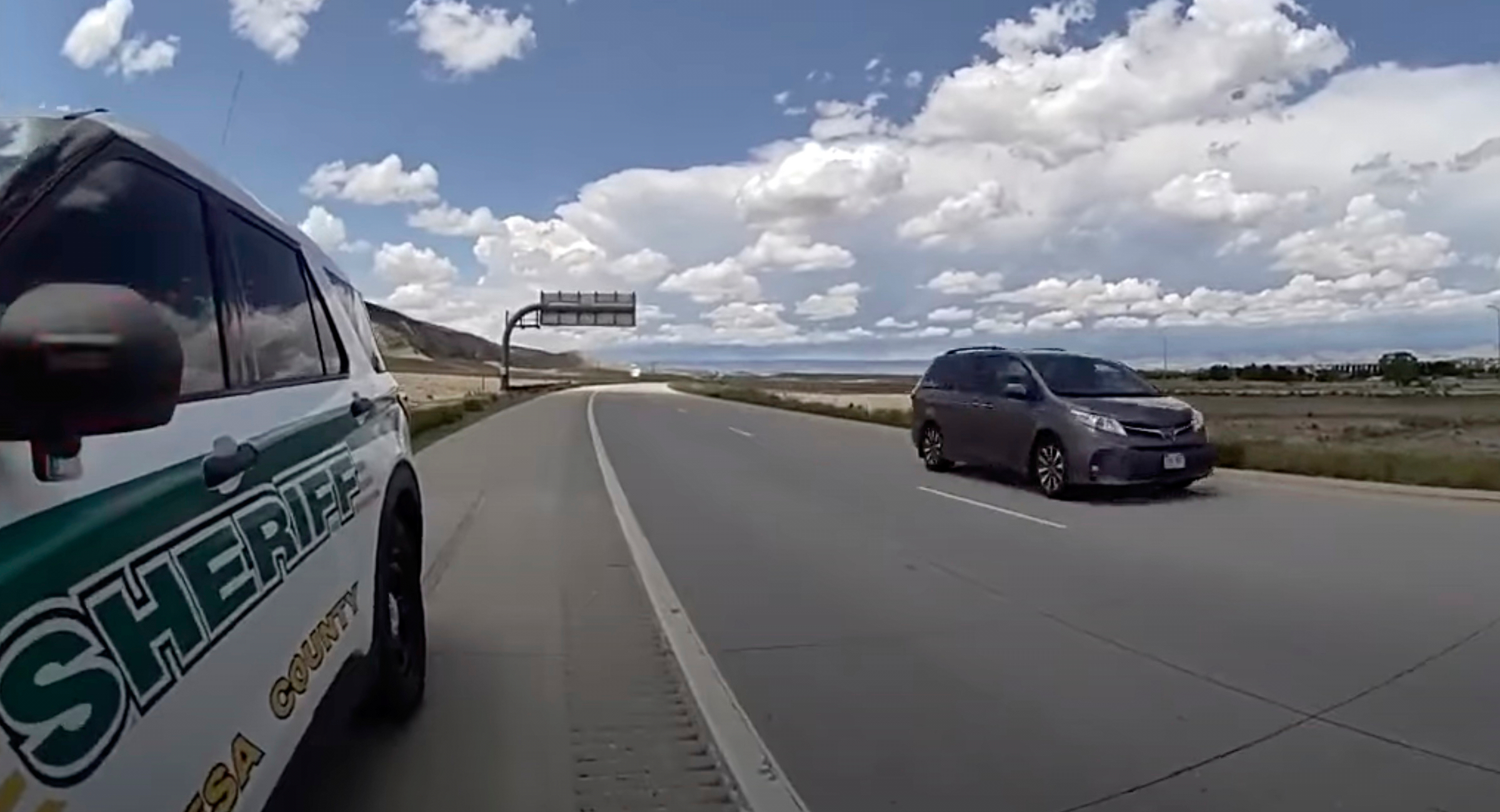 This image from police body camera footage provided by the Mesa County Sheriff's Office shows sheriff's Deputy Alexander Zwinck conducting a traffic stop on June 5, 2025, near Fruta, Colorado.