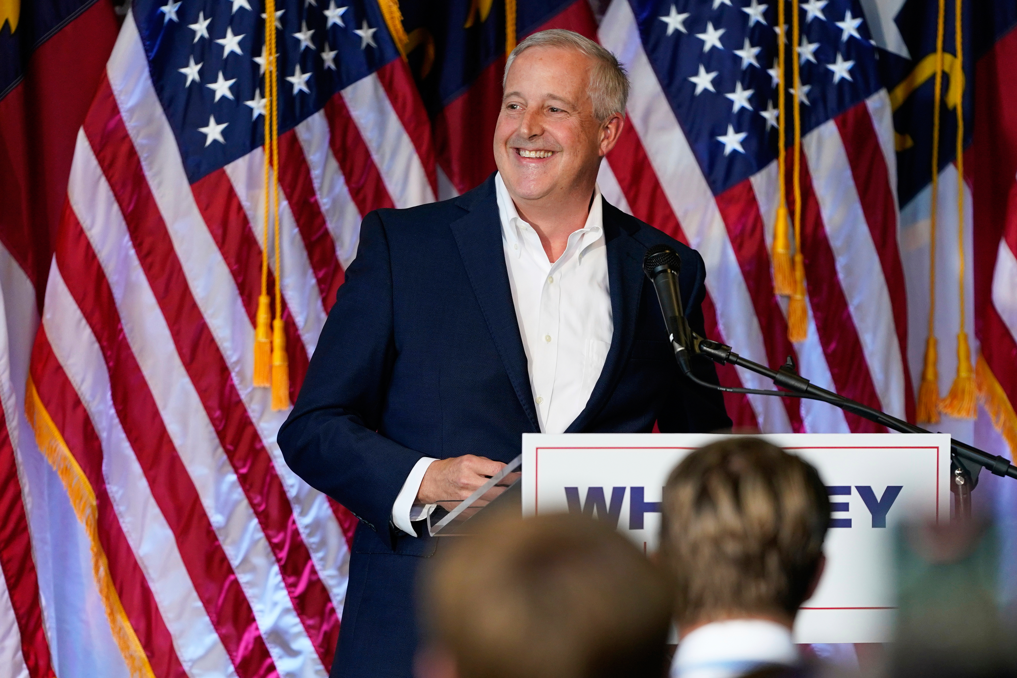Republican National Committee Chairman Michael Whatley speaks during his campaign launch event for North Carolina's open U.S. Senate seat, Thursday, July 31, 2025, in Gastonia, N.C. (AP Photo/Erik Verduzco)