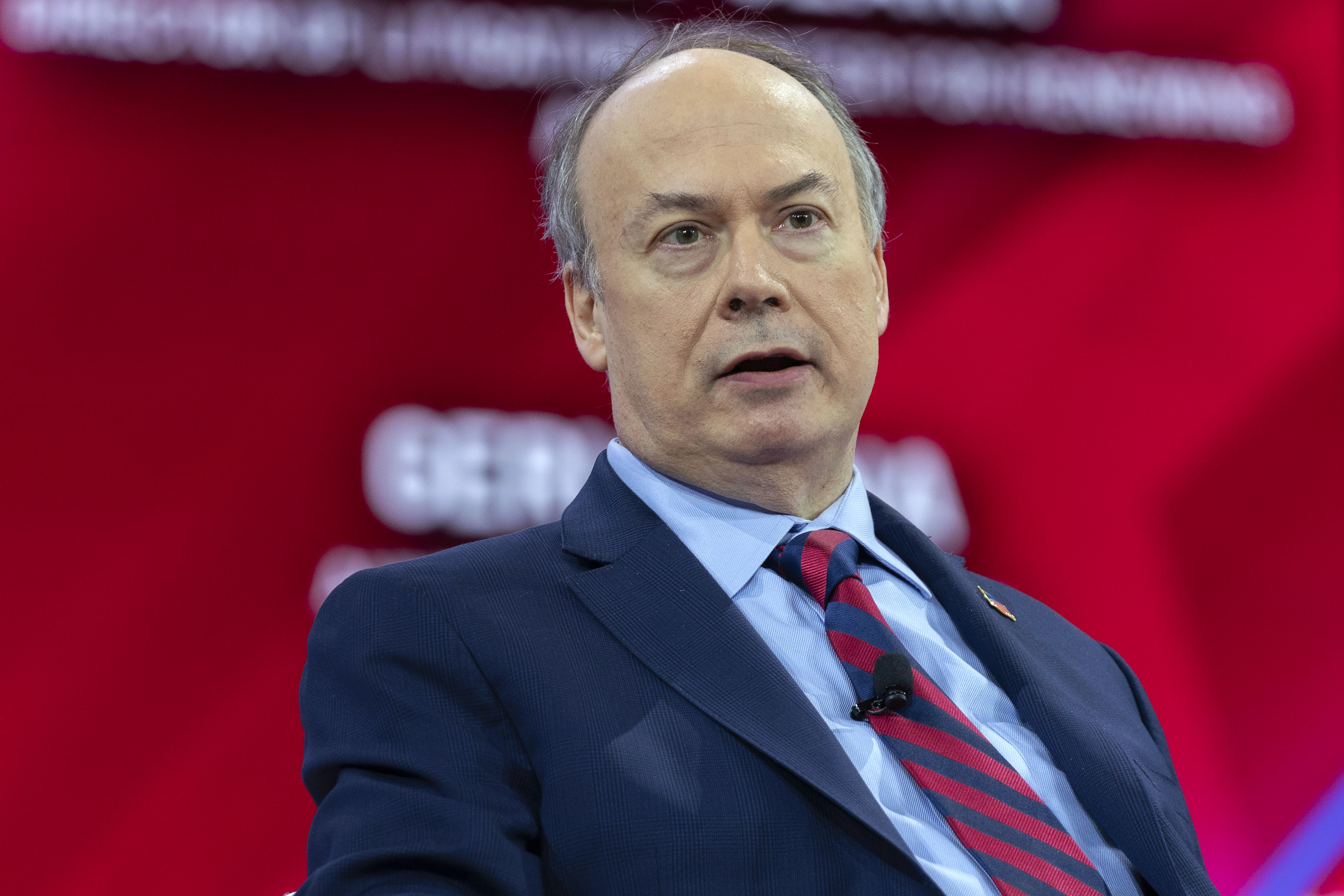 FILE - Former Justice Department official Jeffrey Clark speaks during the Conservative Political Action Conference (CPAC) 2024, at the National Harbor, in Oxon Hill, Md., Feb. 23, 2024. (AP Photo/Jose Luis Magana, File)