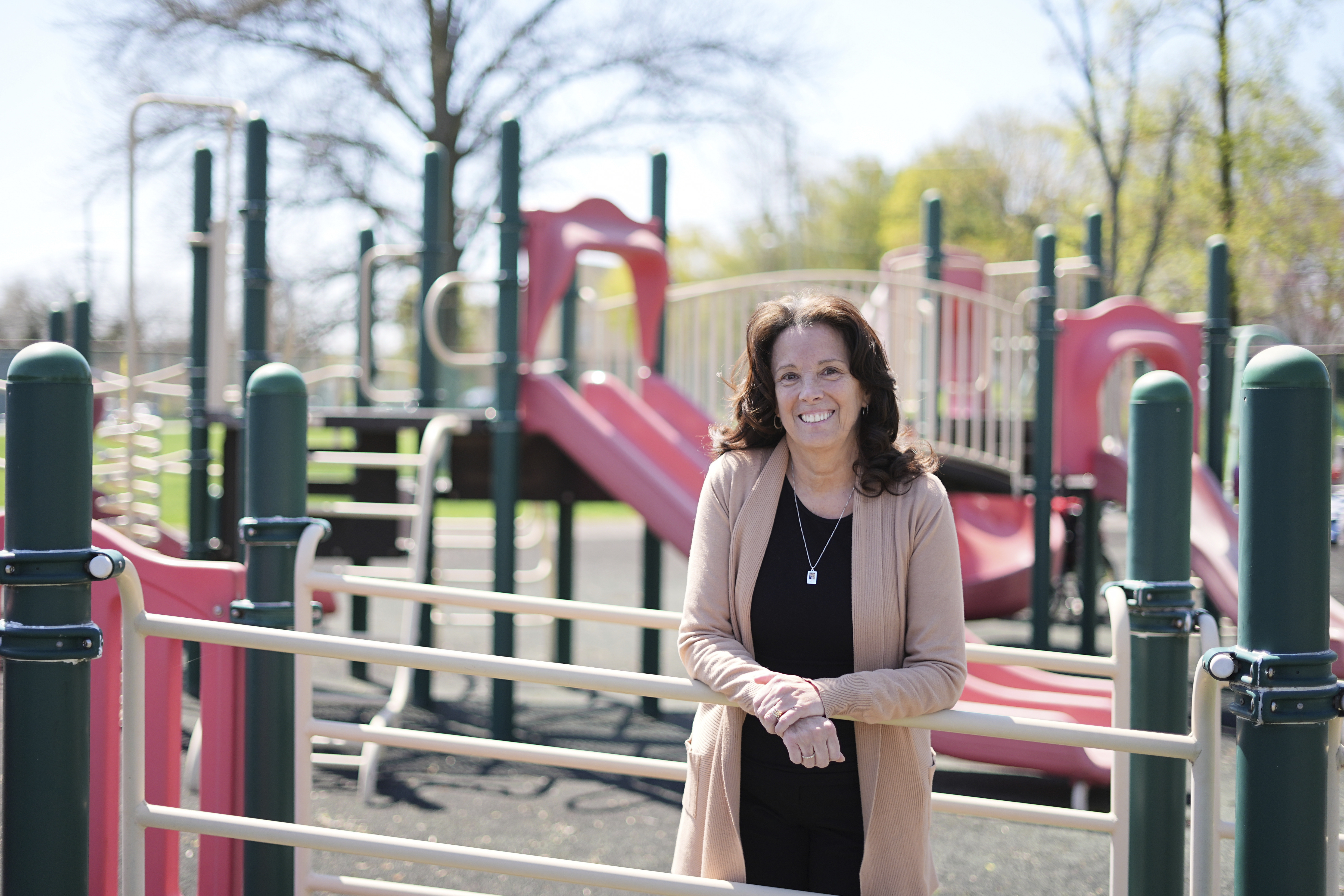 FILE - Jane Gaudreau, mother of hockey players Johnny and Matthew Gaudreau, who were fatally struck by a motorist while riding bicycles, poses for a portrait at Archbishop Damiano School in Westville, N.J., Wednesday, April 9, 2025. (AP Photo/Matt Rourke, File)