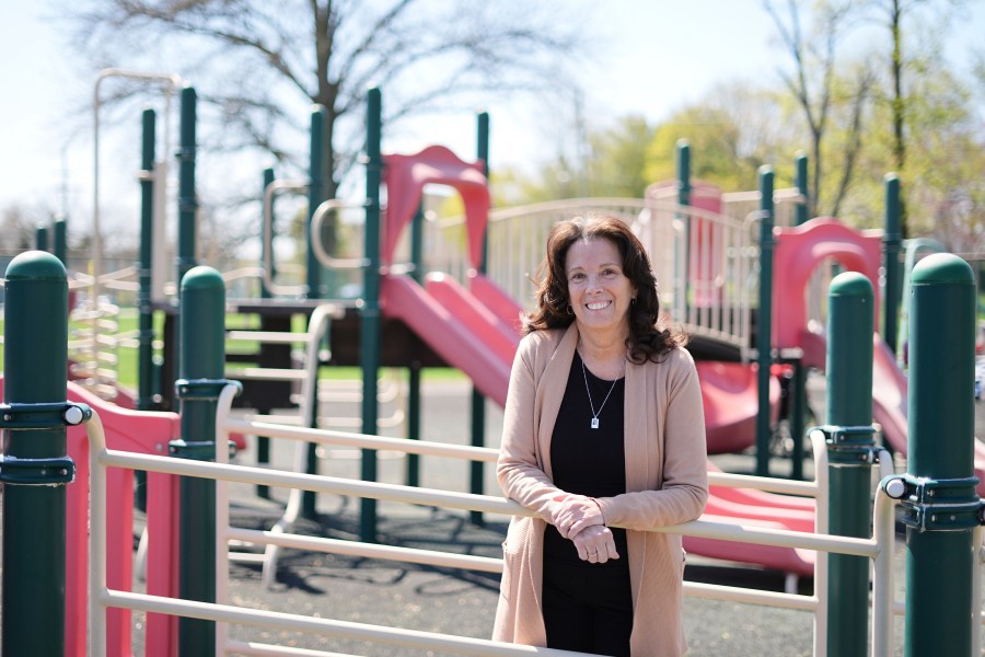 FILE - Jane Gaudreau, mother of hockey players Johnny and Matthew Gaudreau, who were fatally struck by a motorist while riding bicycles, poses for a portrait at Archbishop Damiano School in Westville, N.J., Wednesday, April 9, 2025. (AP Photo/Matt Rourke, File)