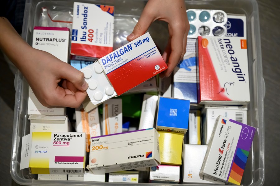 Medication on display at a family pharmacy, in Daillens, Switzerland, Oct. 23, 2024. (Laurent Gillieron/Keystone via AP)