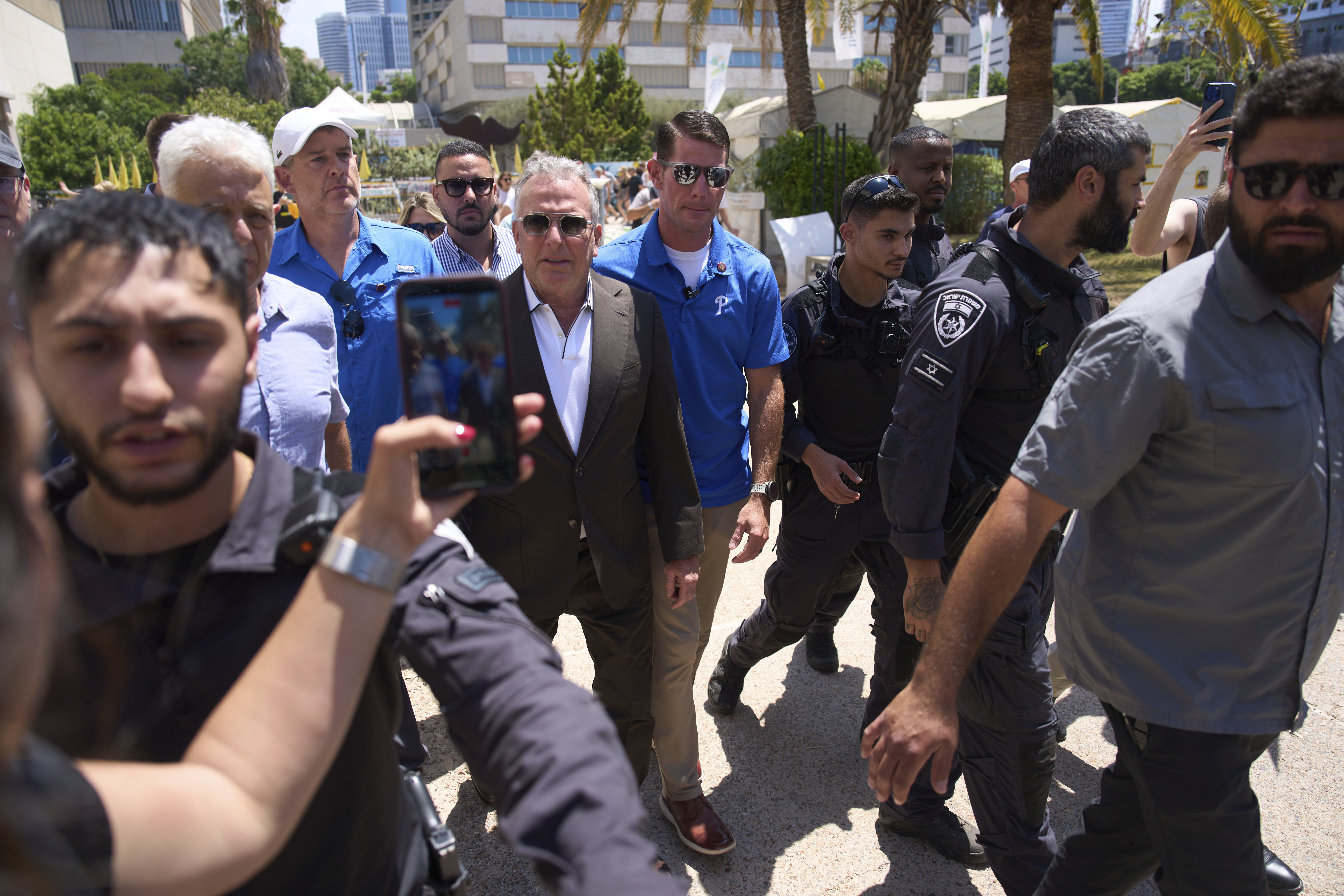 White House special envoy Steve Witkoff arrives to meet families of hostages held captive in the Gaza Strip, at the plaza known as the hostages square in Tel Aviv, Israel, Saturday, Aug. 2, 2025. ( AP Photo/Ariel Schalit)