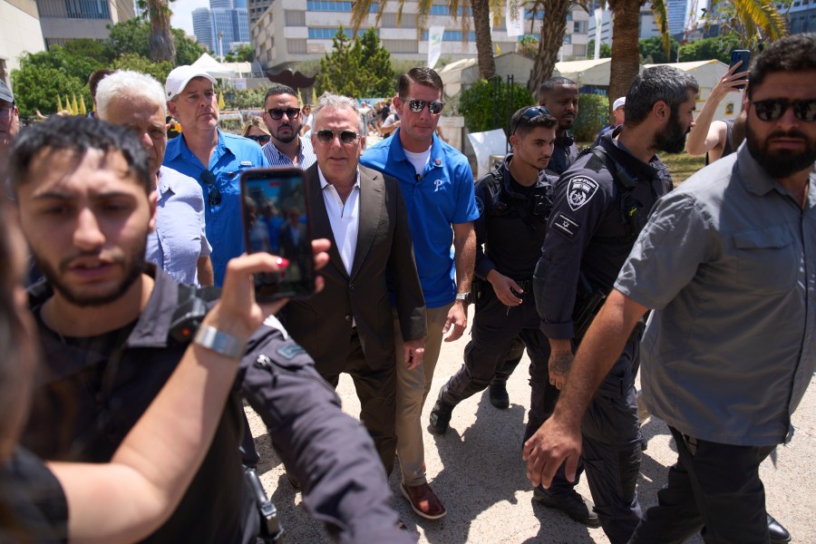 White House special envoy Steve Witkoff arrives to meet families of hostages held captive in the Gaza Strip, at the plaza known as the hostages square in Tel Aviv, Israel, Saturday, Aug. 2, 2025. ( AP Photo/Ariel Schalit)