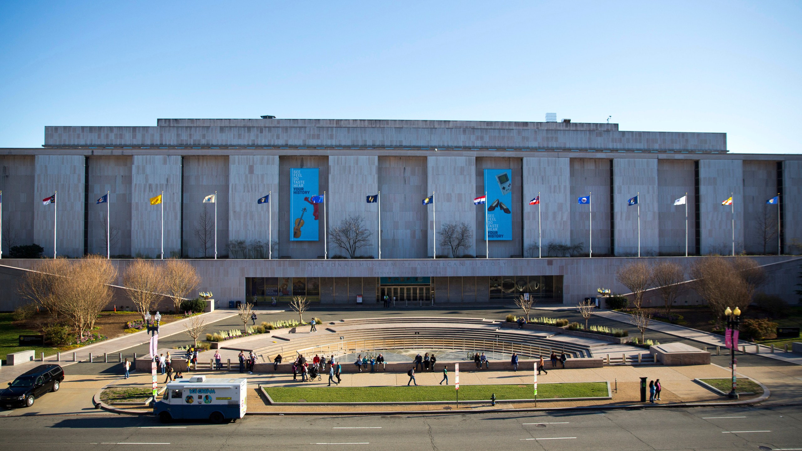 FILE - People visit the Smithsonian Museum of American History on the National Mall in Washington, April 3, 2019. (AP Photo/Pablo Martinez Monsivais, File)