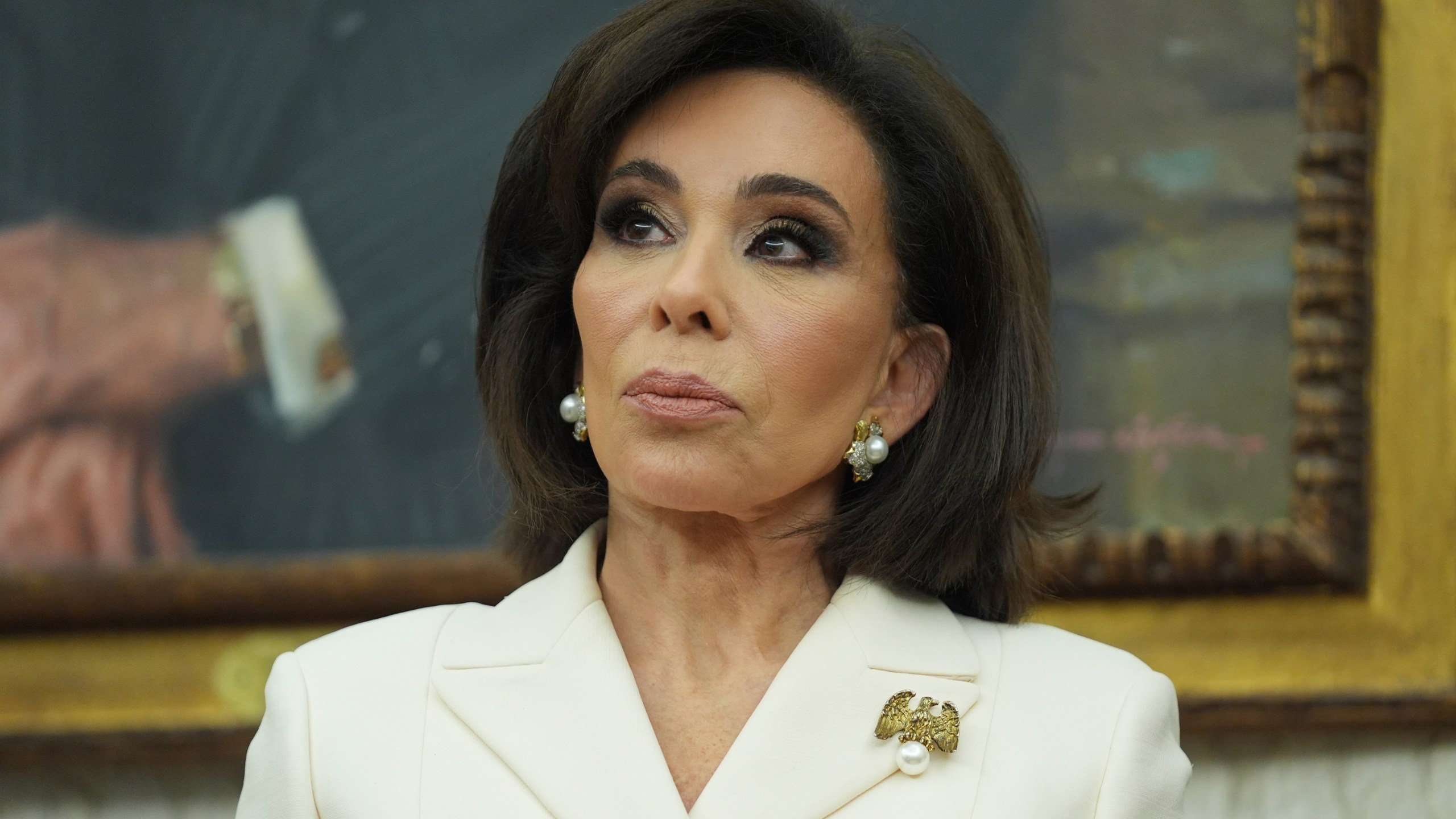 FILE - Interim U.S. Attorney General for the District of Columbia Jeanine Pirro listens to President Donald Trump speak during her swearing in ceremony, May 28, 2025, in Washington. (AP Photo/Evan Vucci, File)