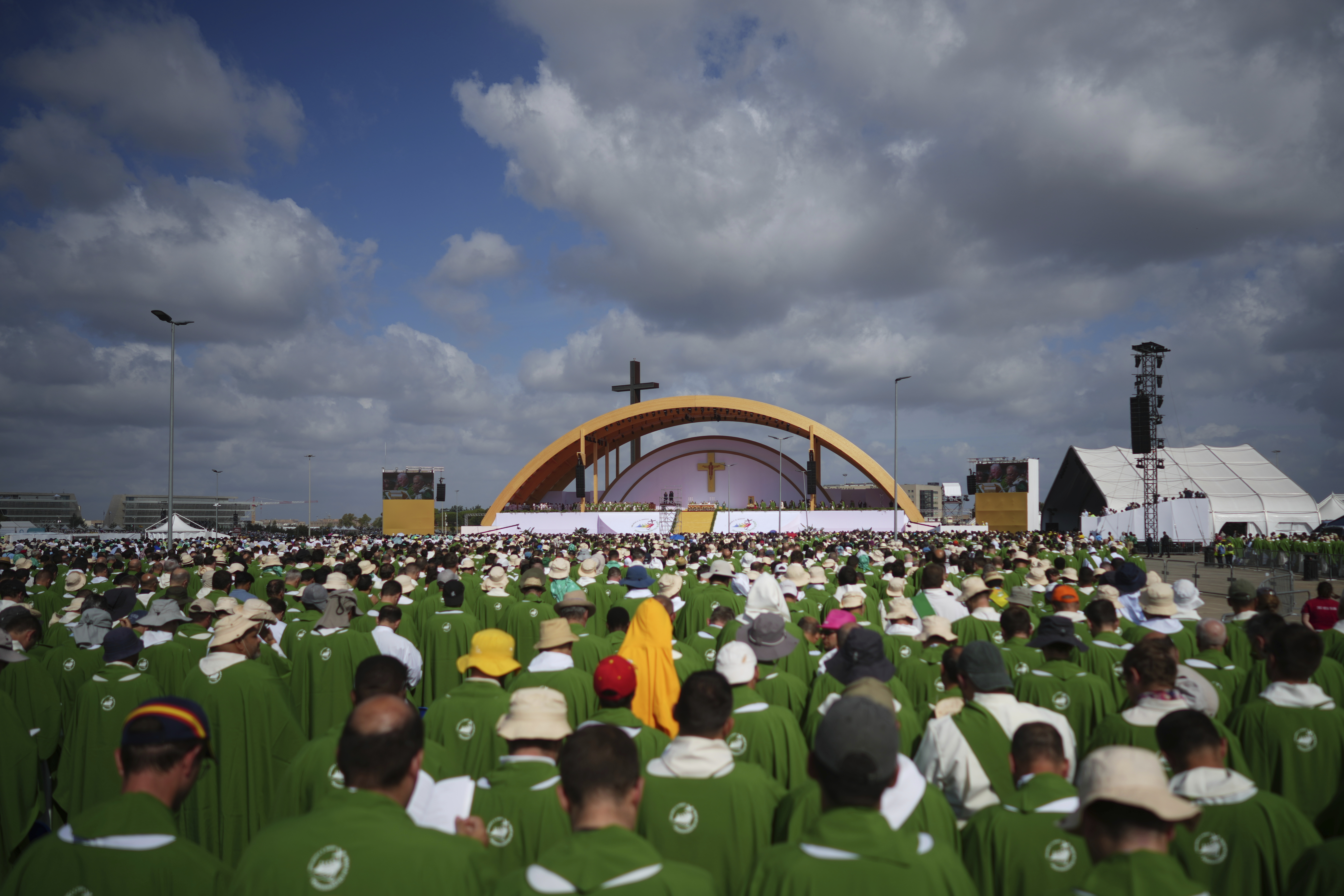 Pope Leo XIV holds a Mass with young people participating in the Youths Jubilee at the Tor Vergata field in Rome, Sunday, Aug. 3, 2025. (AP Photo/Andrew Medichini)