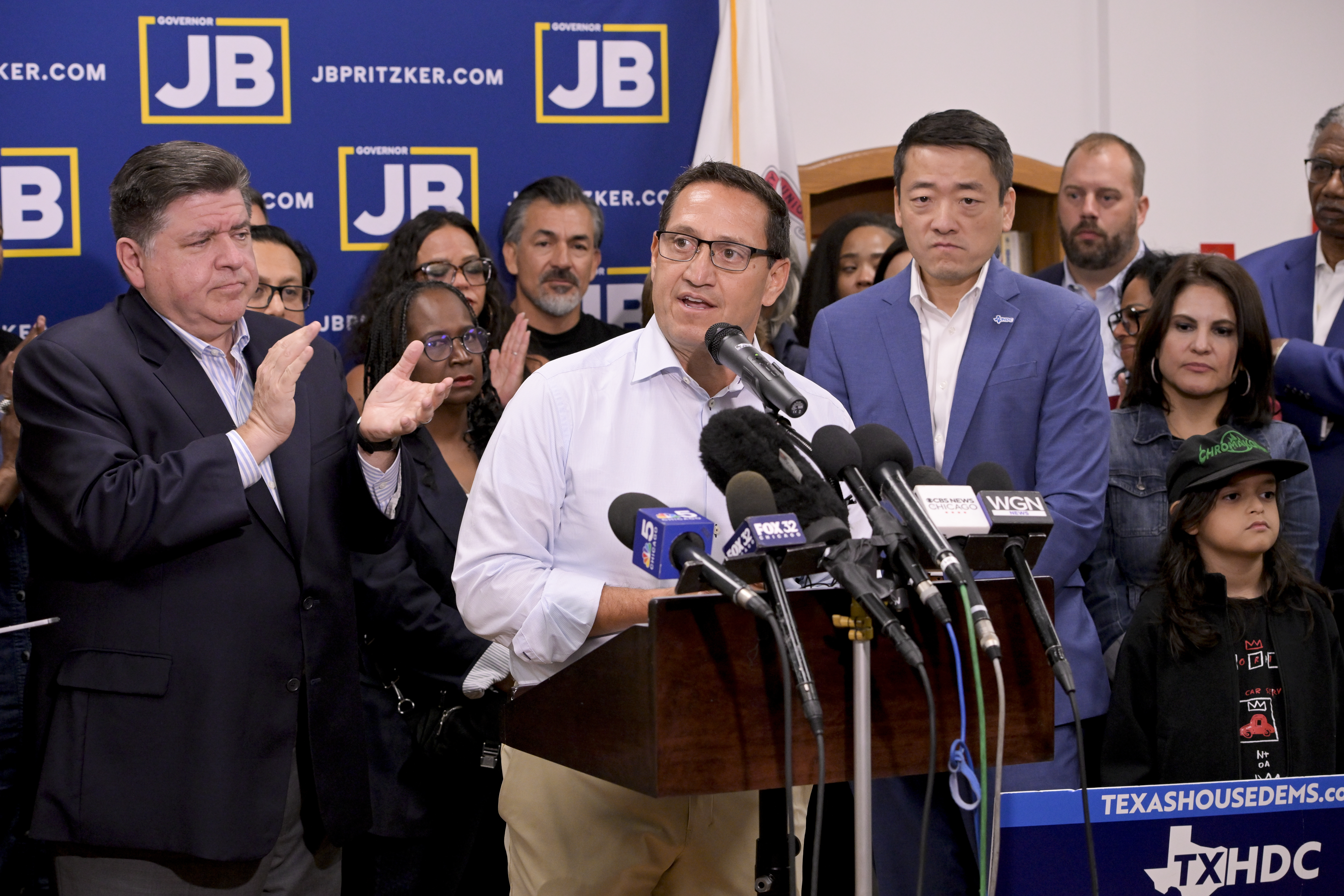 Former Texas House Democratic Caucus Chair Trey Martinez Fischer speaks about Texas Republican plans to redraw the House map during a press conference at the Democratic Party of DuPage County office in Carol Stream, IL on Sunday, Aug. 3, 2025. (AP Photo/Mark Black)