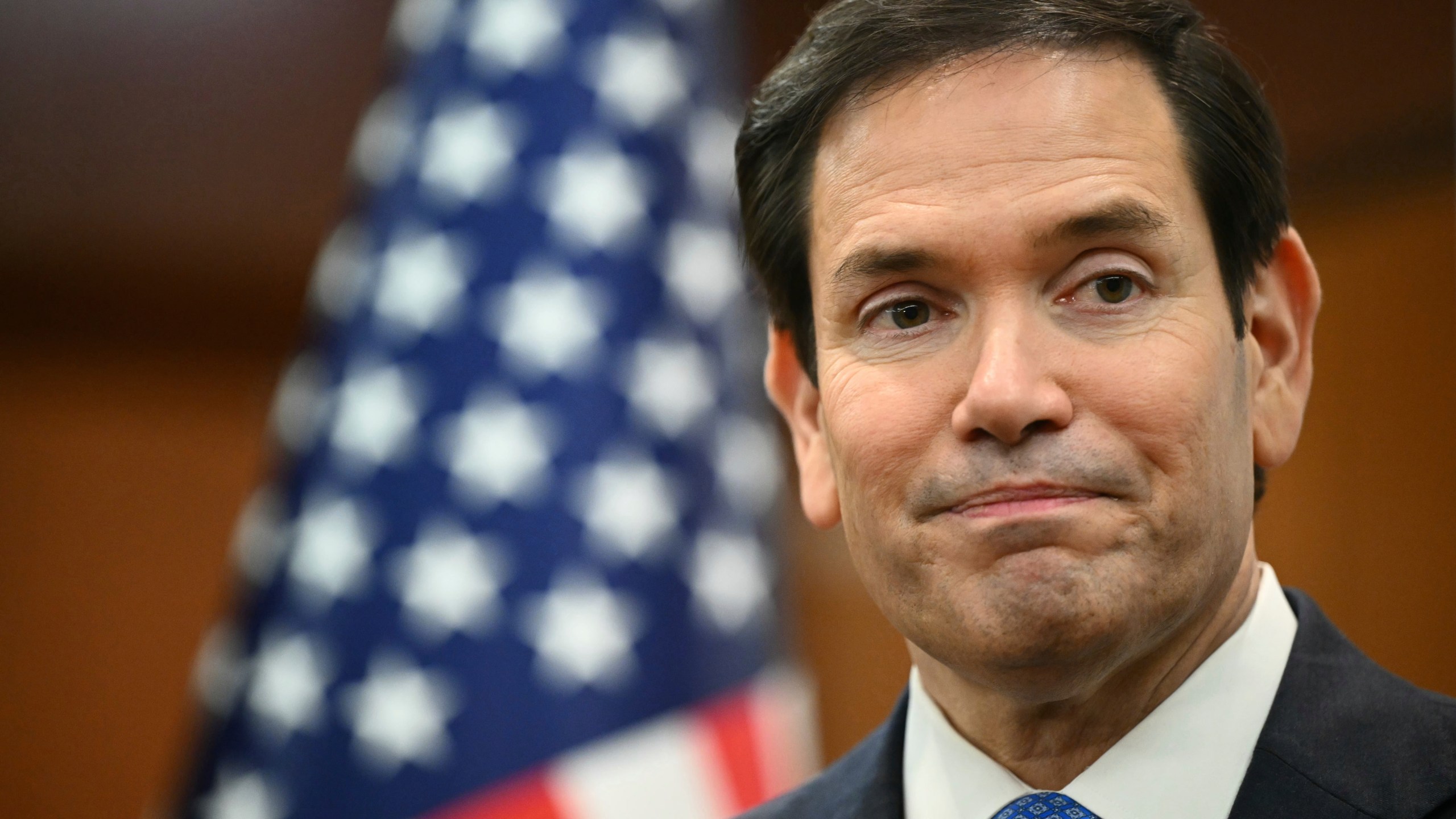 U.S. Secretary of State Marco Rubio gives a media briefing during the ASEAN Foreign Ministers' Meeting at the Convention Centre in Kuala Lumpur Friday, July 11, 2025. (Mandel Ngan/Pool Photo via AP)