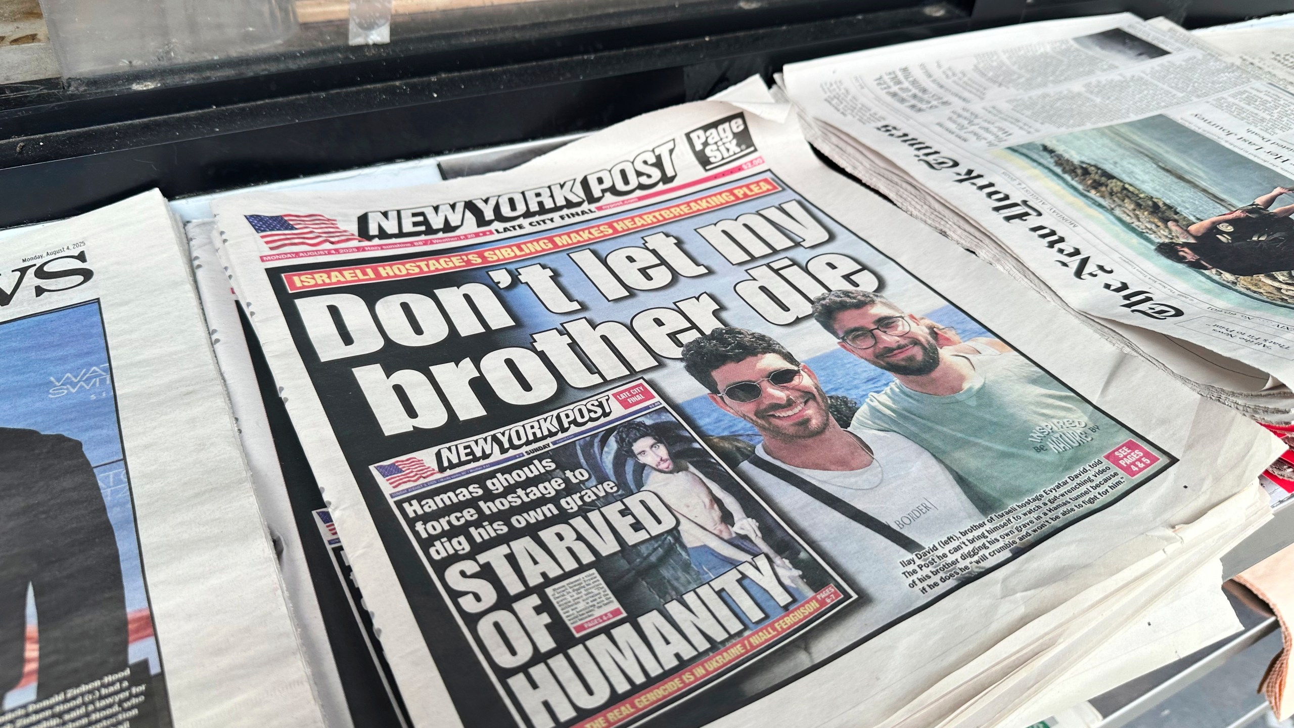 The New York Post is seen at a newsstand in Manhattan, Monday, Aug. 4, 2025. (AP Photo/Jennifer Peltz)