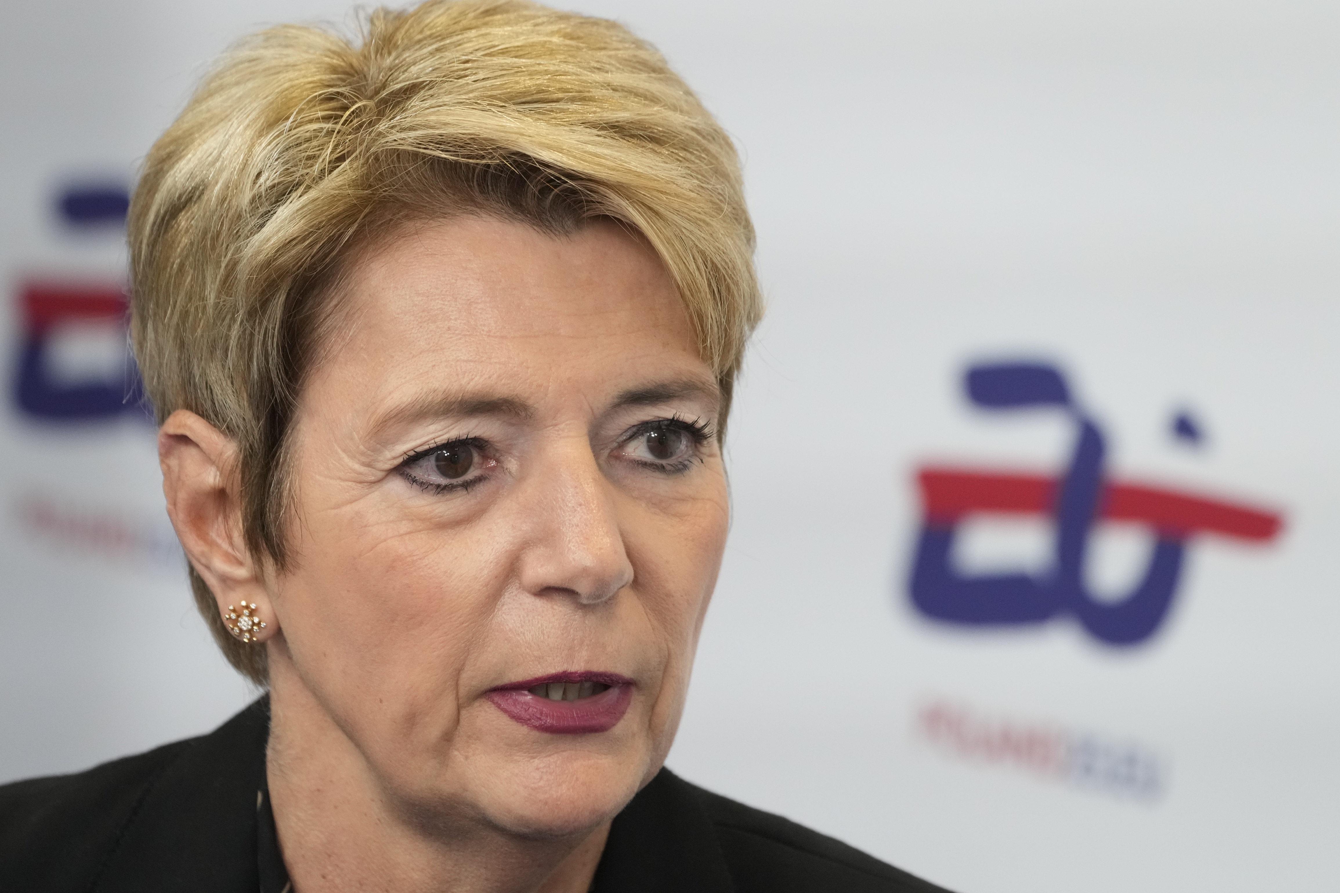 FILE - Swiss federal president Karin Keller-Sutter attends the Informal Meeting of EU Ministers for Economic and Financial Affairs and Central Bank Governors in Warsaw, Poland, on April 11, 2025. (AP Photo/Czarek Sokolowski, File)