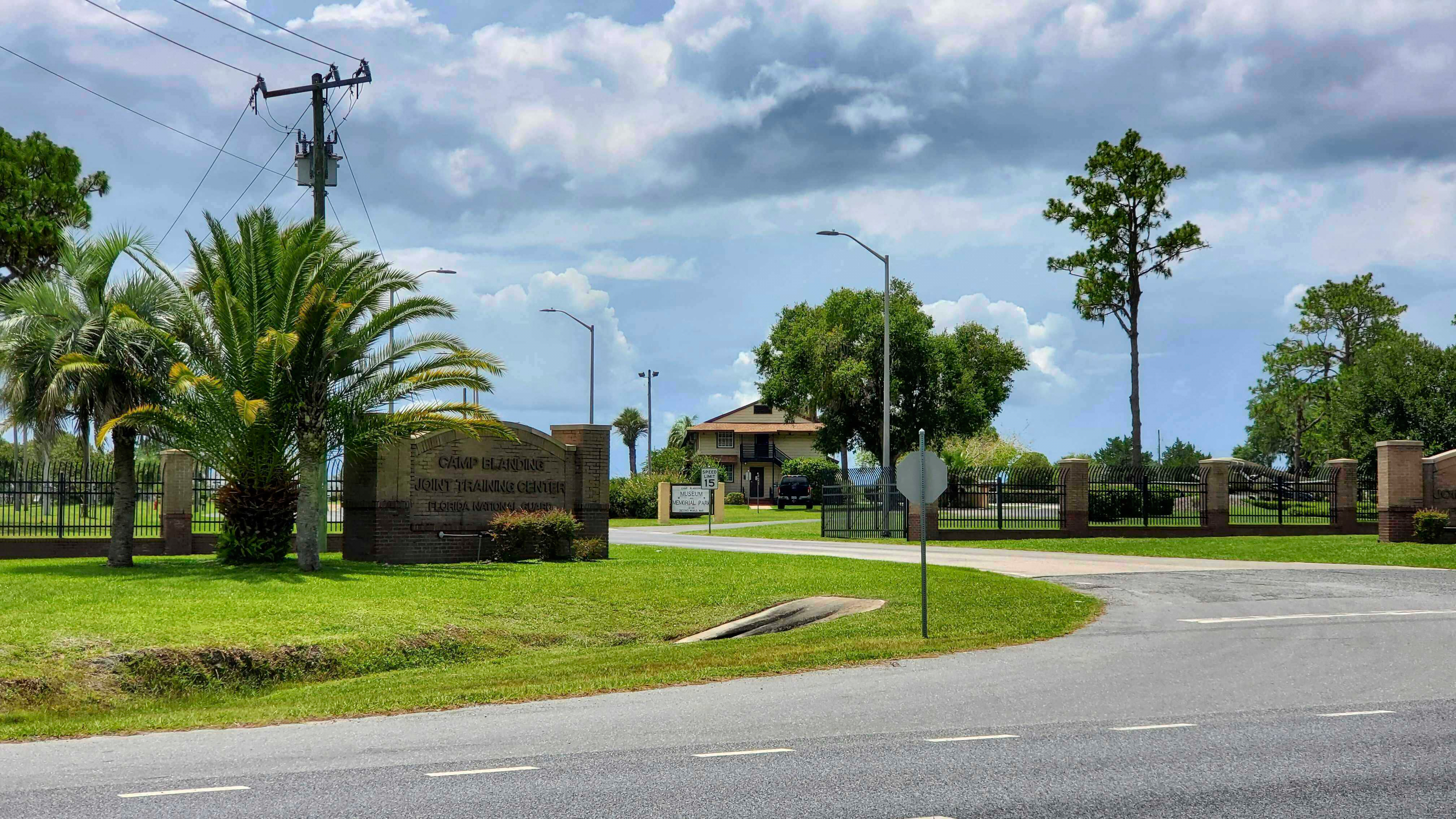 FILE - A sign marks the entrance to Camp Blanding Joint Training Center, a site used by the Florida National Guard, near Starke, Fla., July 15, 2025. (AP Photo/David Fischer, File)