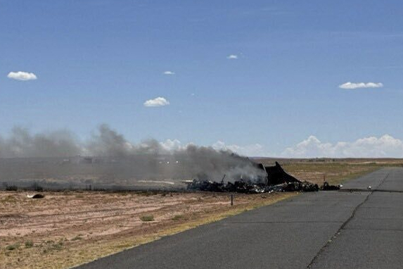 This image released by the Navajo Nation Police Department shows a medical transport plane after it crashed near the airport in Chinle, Ariz., on Tuesday, Aug. 5, 2025. (Navajo Nation Police Department)