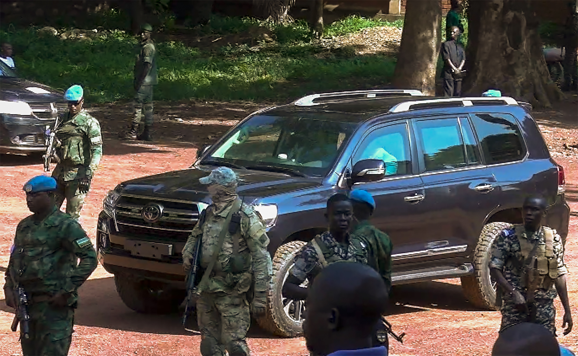 FILE - In this image taken from video, President of the Central African Republic Faustin-Archange Touadera arrives at a polling station in Bangui, Central African Republic, Sunday, July 30, 2023. (AP Photo, File)