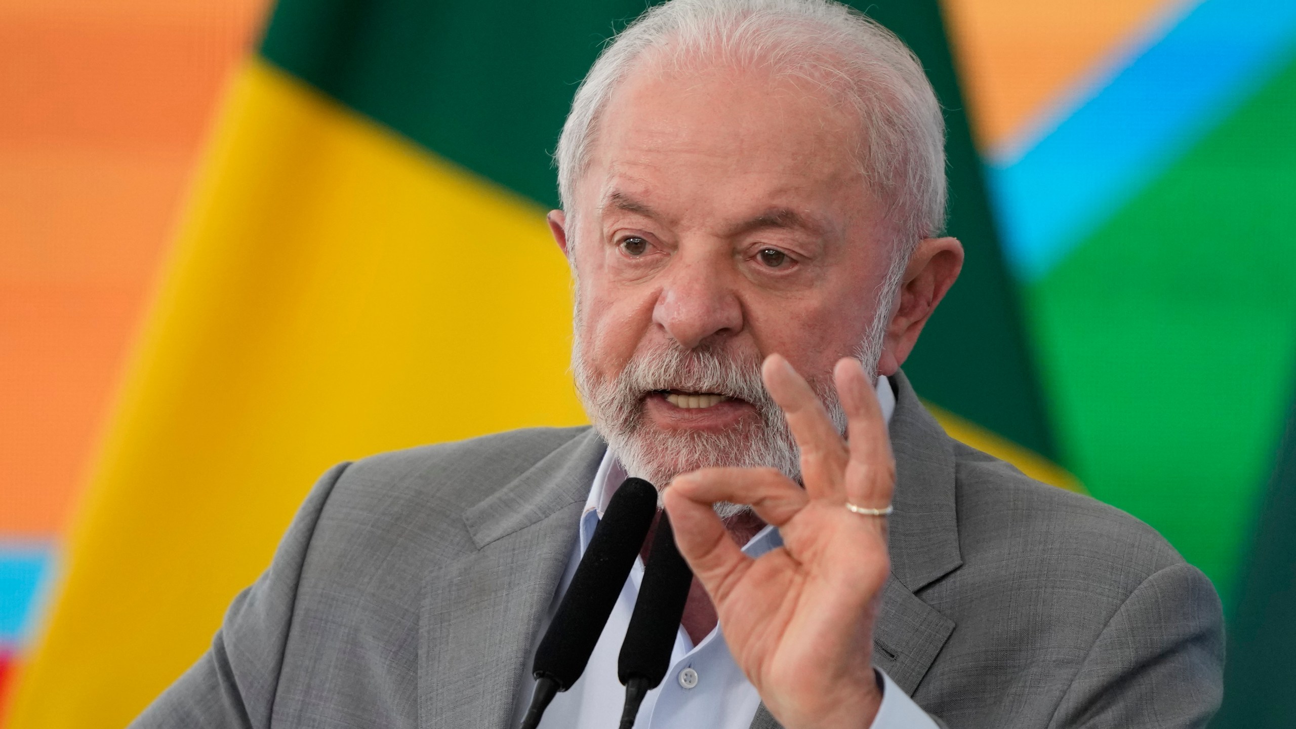 Brazilian President Luiz Inacio Lula da Silva speaks during an event at Planalto presidential palace in Brasilia, Brazil, Friday, Aug. 1, 2025. (AP Photo/Eraldo Peres)