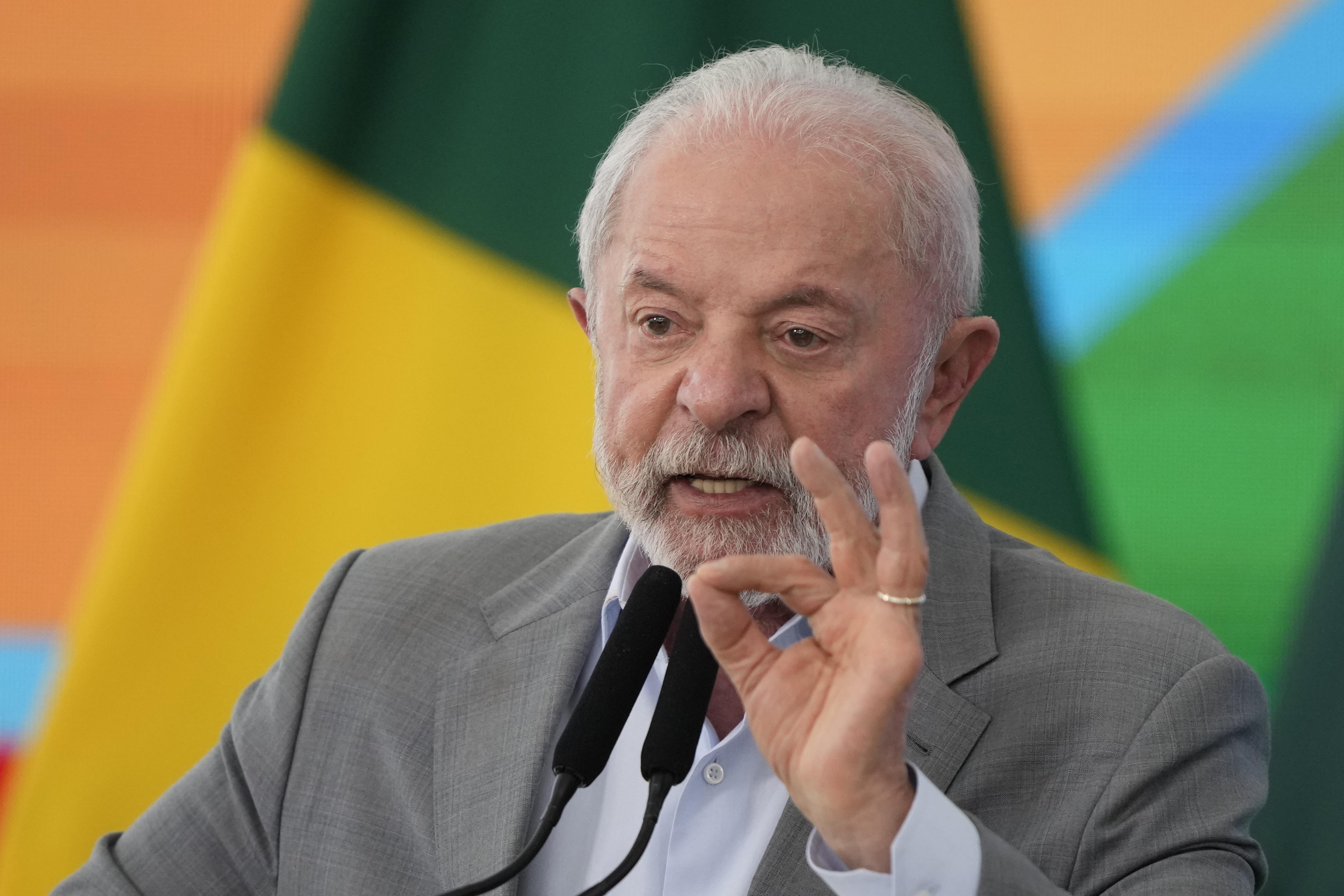 Brazilian President Luiz Inacio Lula da Silva speaks during an event at Planalto presidential palace in Brasilia, Brazil, Friday, Aug. 1, 2025. (AP Photo/Eraldo Peres)
