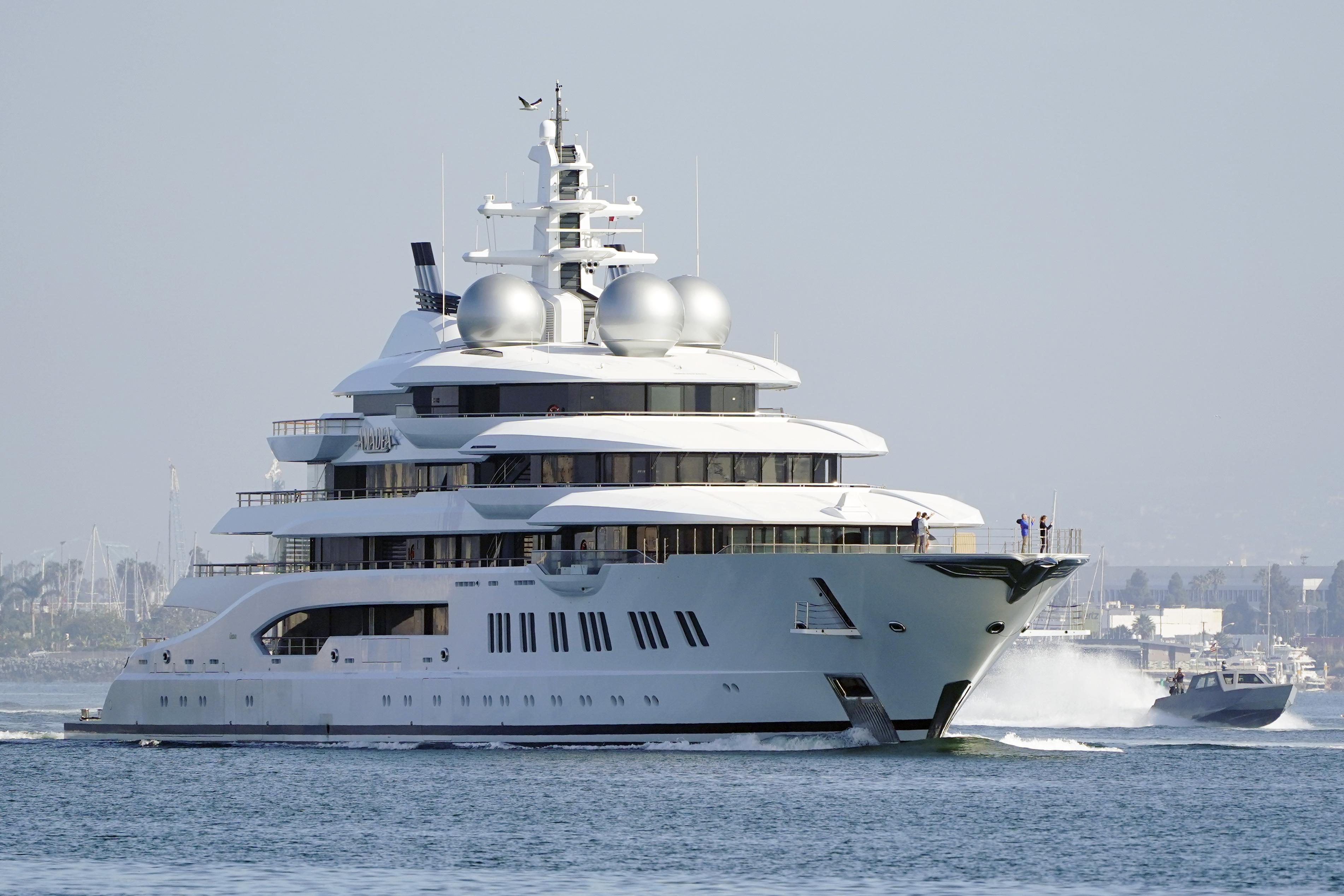 FILE - The super yacht Amadea sails into the San Diego Bay June 27, 2022, seen from Coronado, Calif. The United States is auctioning off the $325 million luxury superyacht Amadea, its first sale of a seized Russian superyacht since the launch of Russia’s full-scale invasion of Ukraine. The auction comes as President Donald Trump pressures Russian President Vladimir Putin to end the war. (AP Photo/Gregory Bull, File)