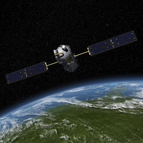 This artist rendering provided by NASA shows the Orbiting Carbon Observatory 2. (NASA/John Howard/JPL via AP)