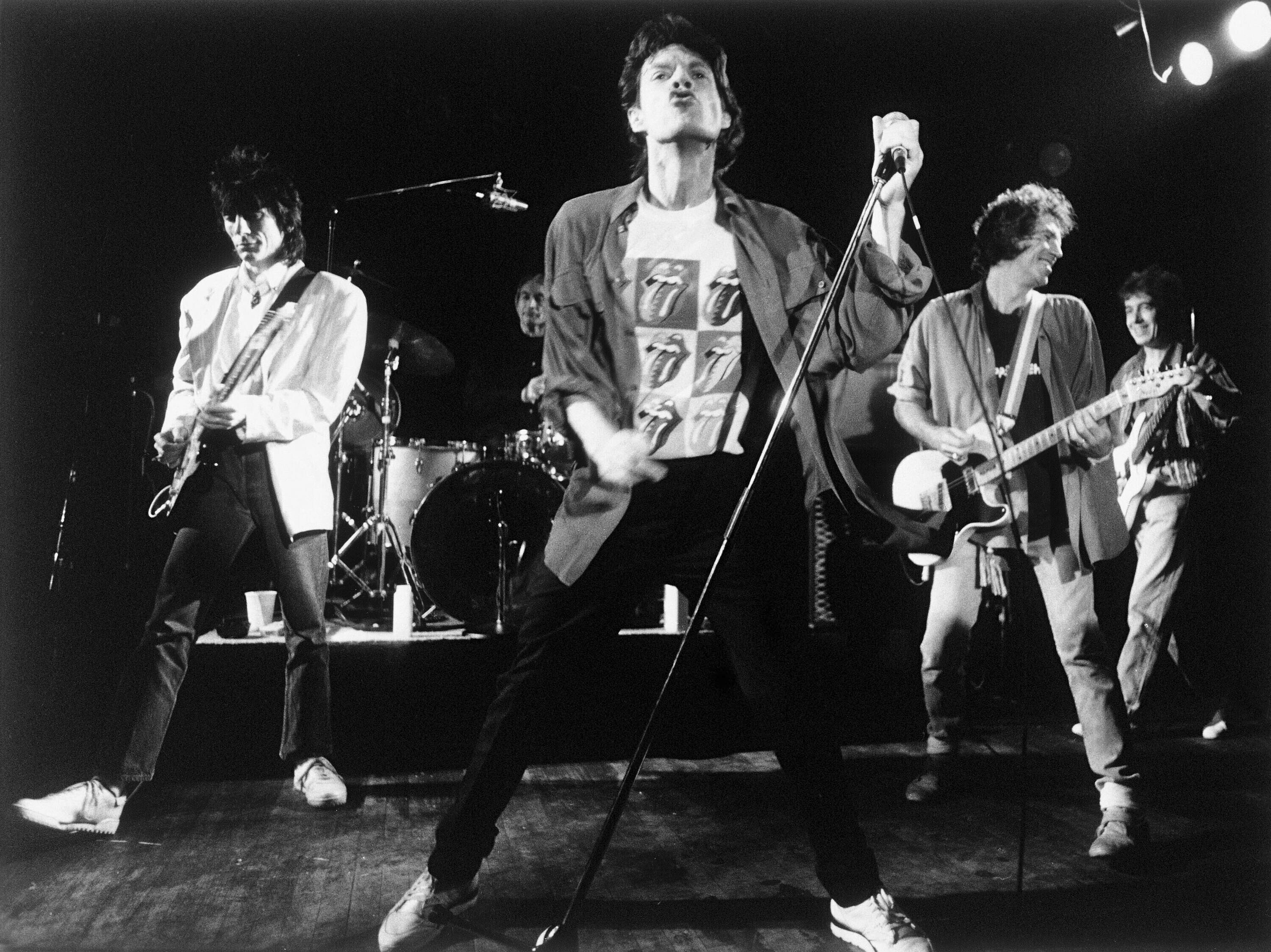 FILE - The Rolling Stones perform during an impromptu concert at the Toad's Place nightclub in New Haven, Conn., early Sunday, Aug. 13, 1989. (AP Photo/Dimo Safari, File)