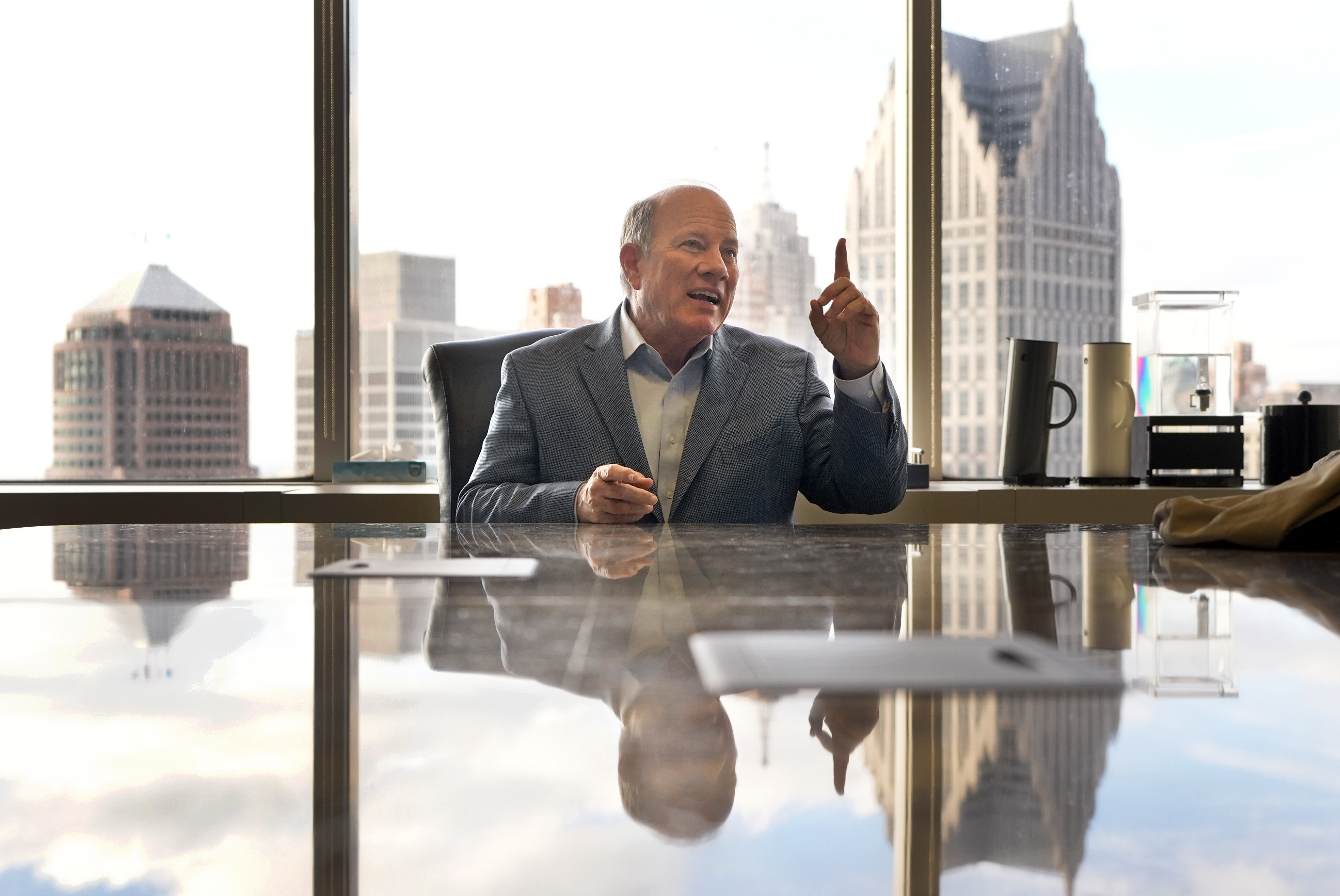 FILE - Detroit Mayor Mike Duggan is interviewed, Tuesday, Dec. 3, 2024, in Detroit. (AP Photo/Carlos Osorio, File)