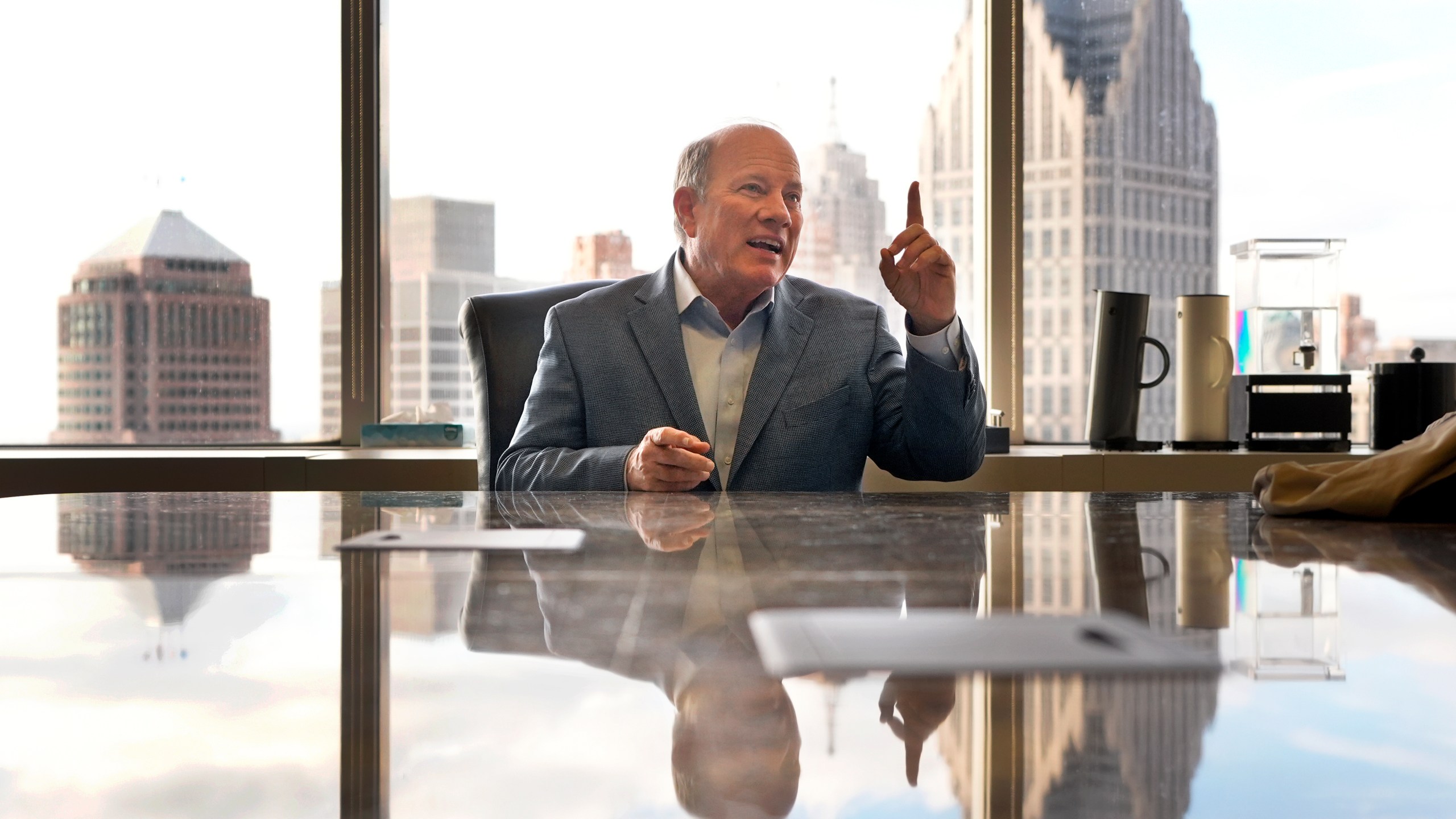 FILE - Detroit Mayor Mike Duggan is interviewed, Tuesday, Dec. 3, 2024, in Detroit. (AP Photo/Carlos Osorio, File)