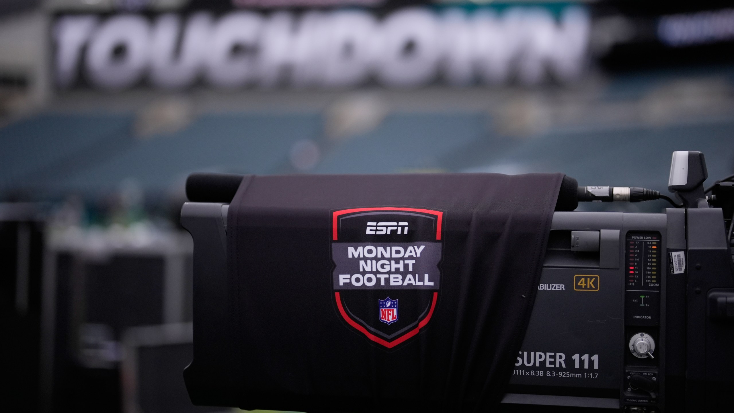 FILE - An ESPN Monday Night Football logo is seen on a television camera before an NFL football game between the Philadelphia Eagles and the Atlanta Falcons, Monday, Sept. 16, 2024, in Philadelphia. (AP Photo/Matt Slocum, File_