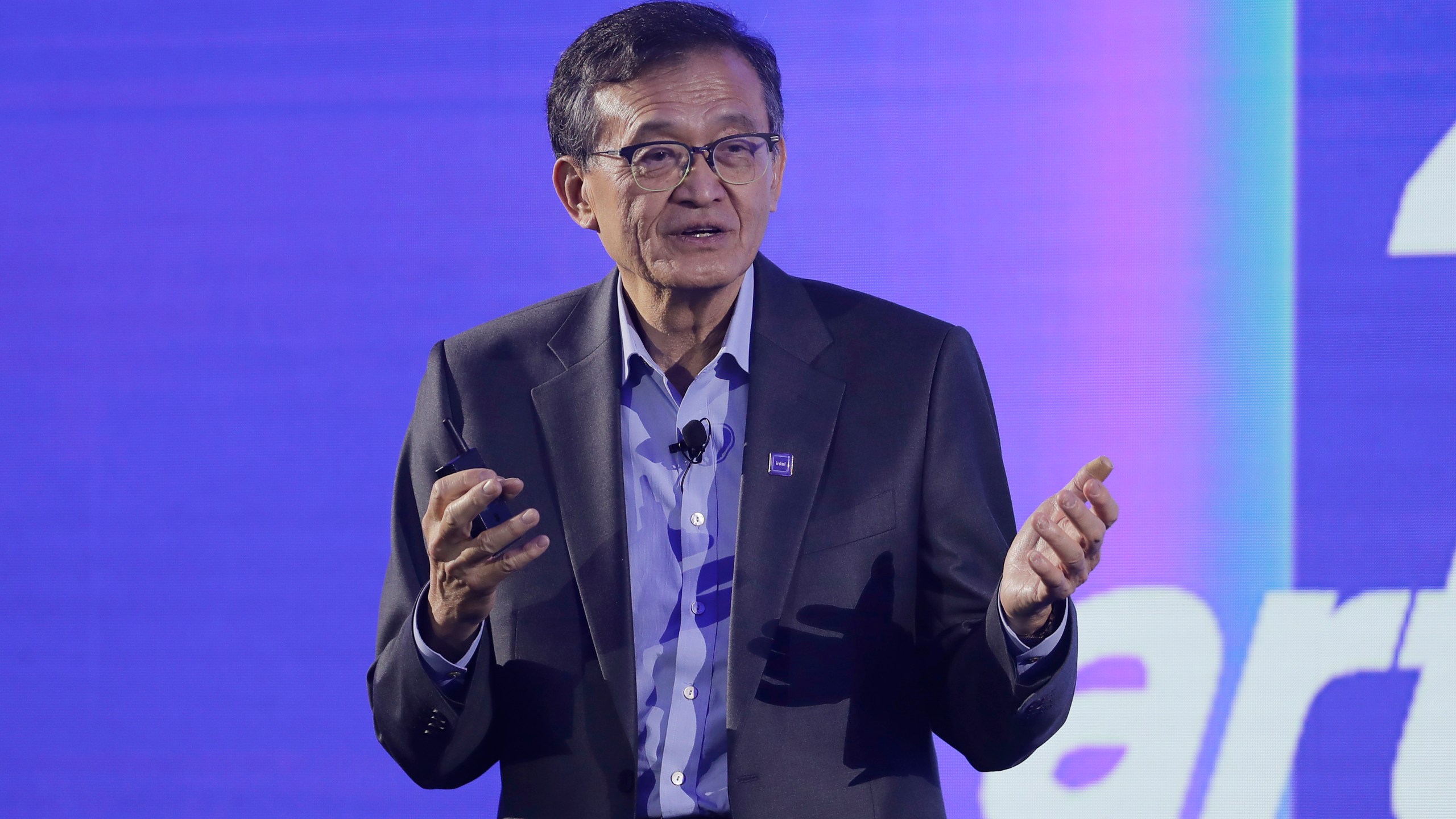 FILE - Intel CEO Lip-Bu Tan delivers a speech during the Computex 2025 exhibition in Taipei, Taiwan, Monday, May 19, 2025. (AP Photo/Chiang Ying-ying, File)