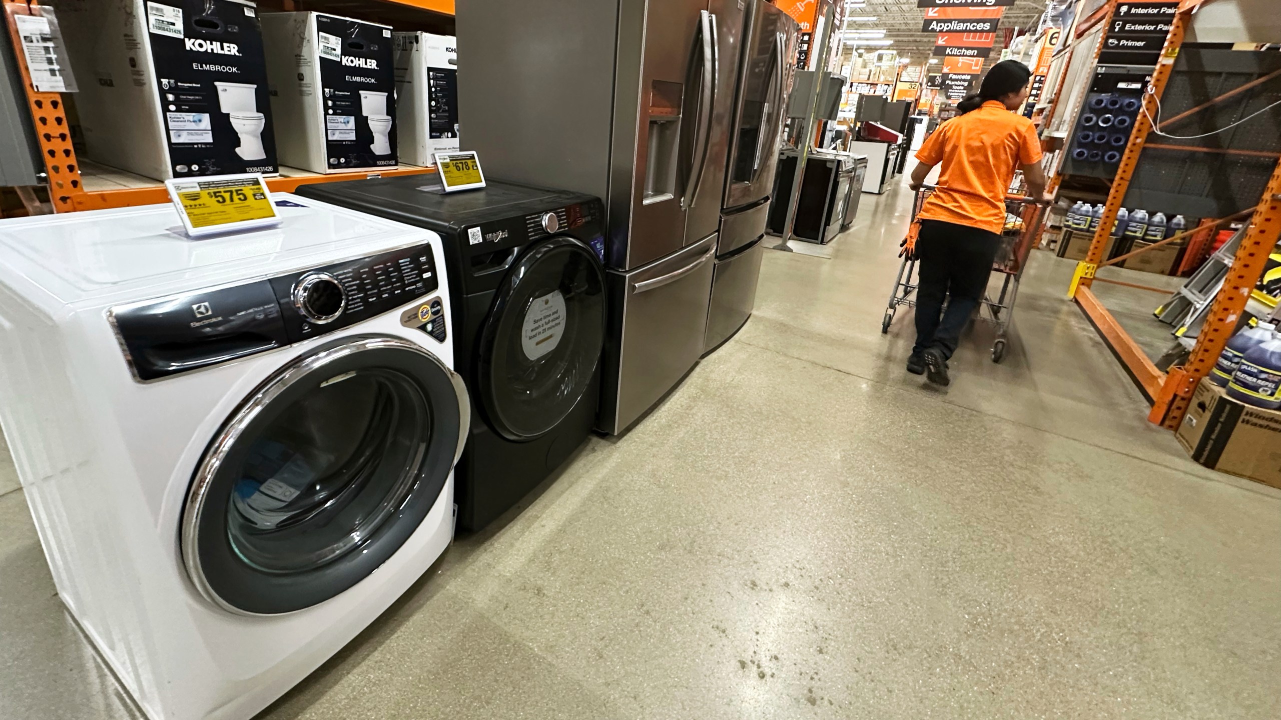 Clearance home appliances are displayed at a retail store in Vernon Hills, Ill., Thursday, Aug. 7, 2025. (AP Photo/Nam Y. Huh)