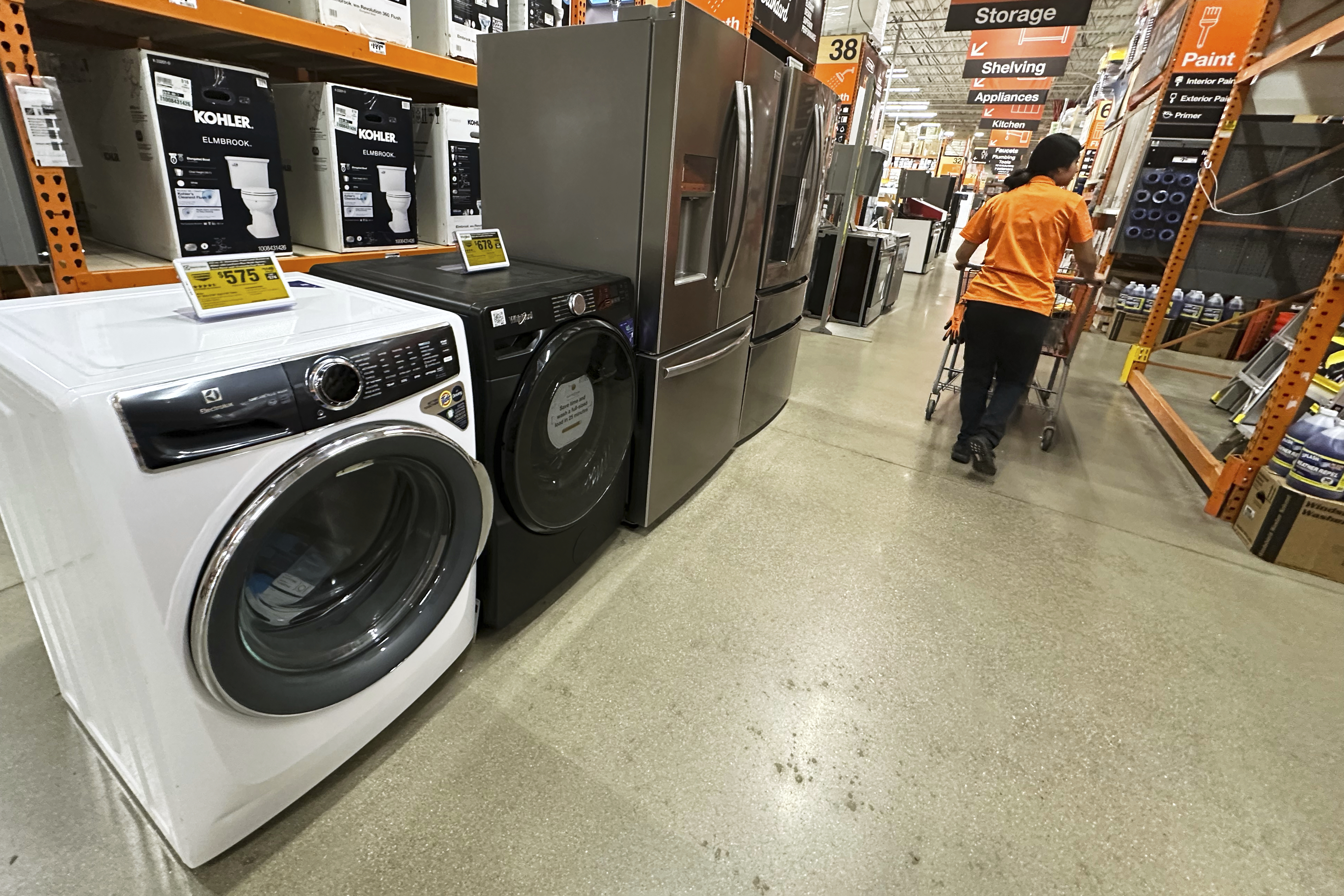 Clearance home appliances are displayed at a retail store in Vernon Hills, Ill., Thursday, Aug. 7, 2025. (AP Photo/Nam Y. Huh)