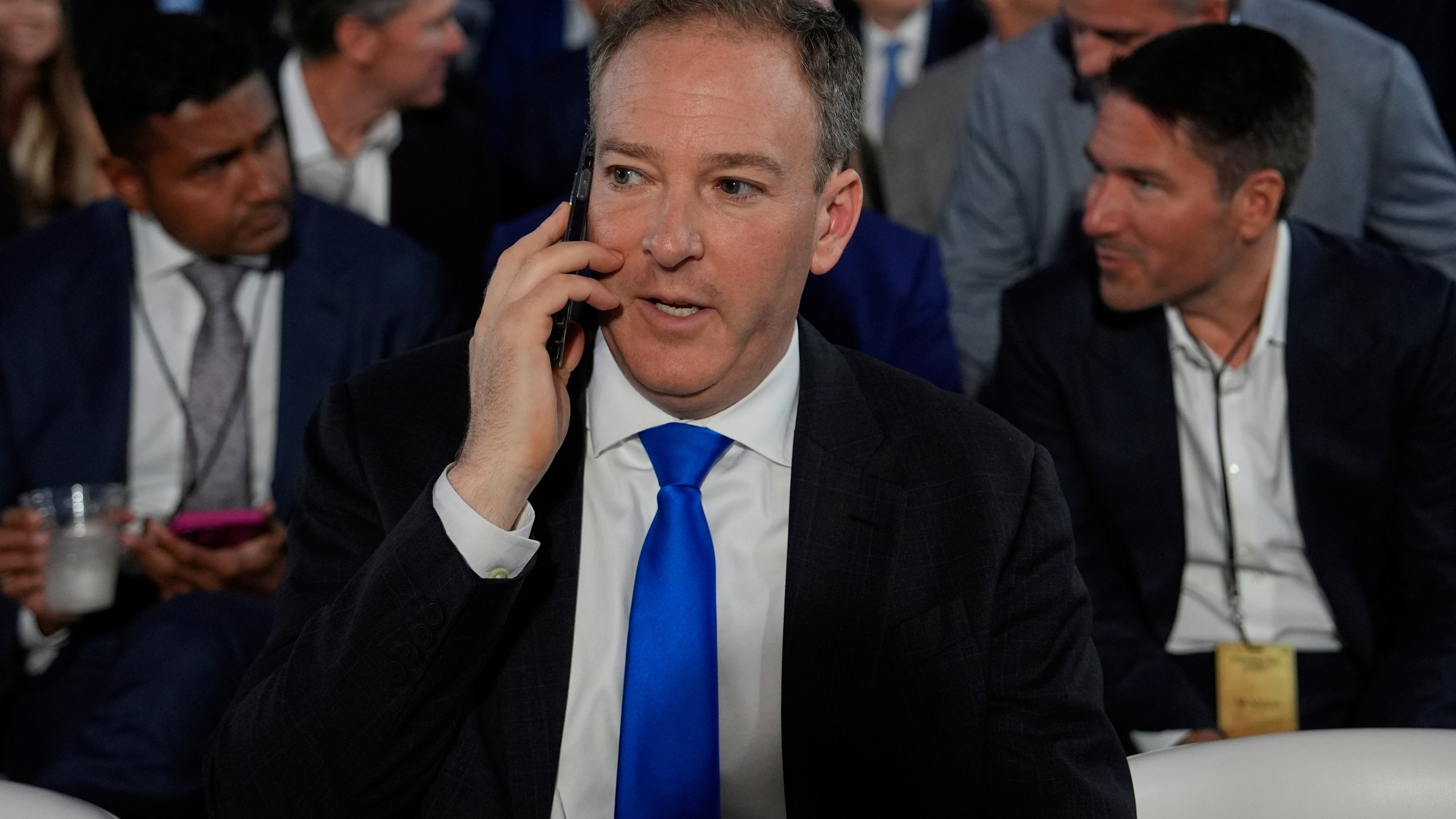 Environmental Protection Agency director Lee Zeldin arrives before President Donald Trump speaks during an AI summit at the Andrew W. Mellon Auditorium, Wednesday, July 23, 2025, in Washington. (AP Photo/Julia Demaree Nikhinson)