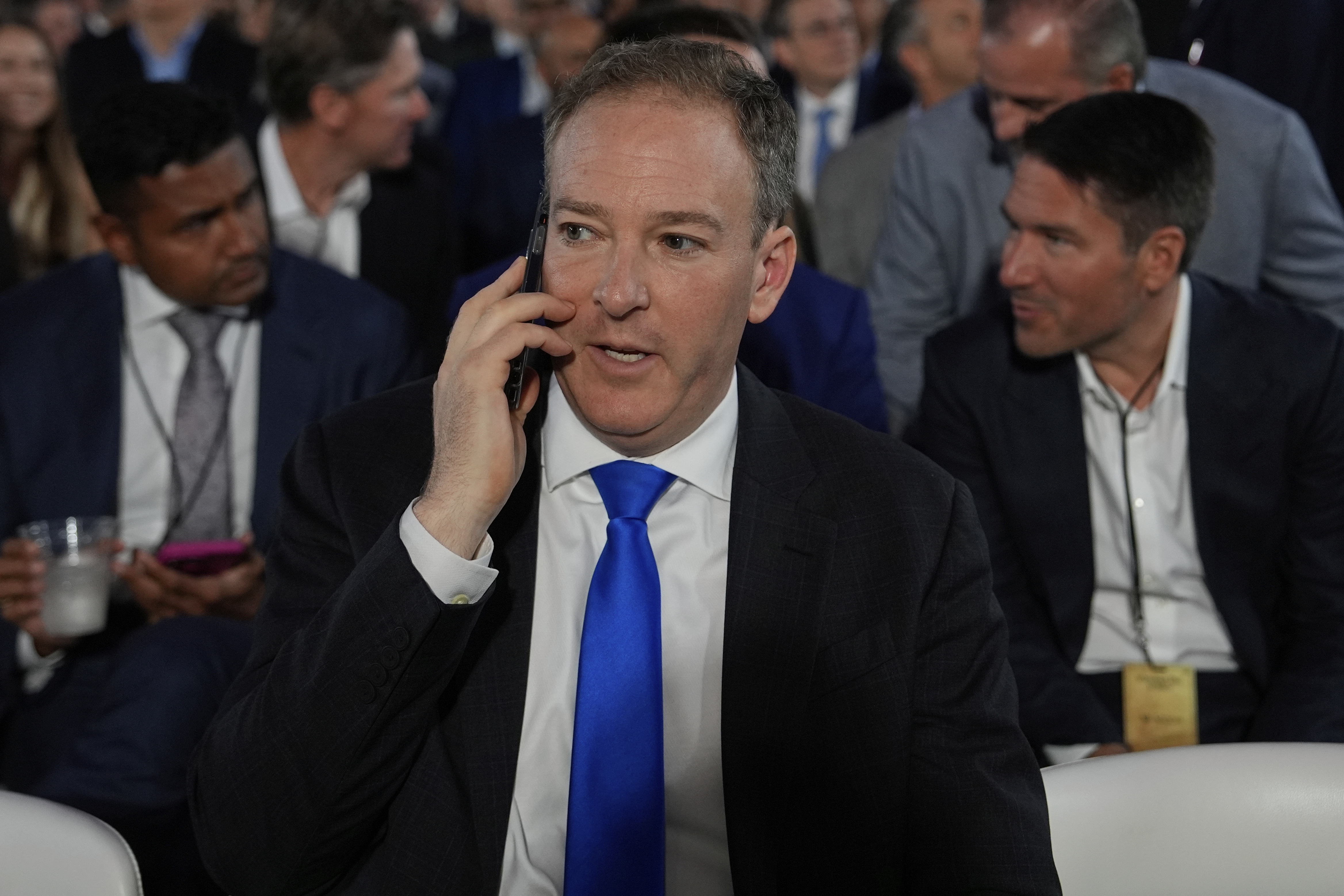 Environmental Protection Agency director Lee Zeldin arrives before President Donald Trump speaks during an AI summit at the Andrew W. Mellon Auditorium, Wednesday, July 23, 2025, in Washington. (AP Photo/Julia Demaree Nikhinson)