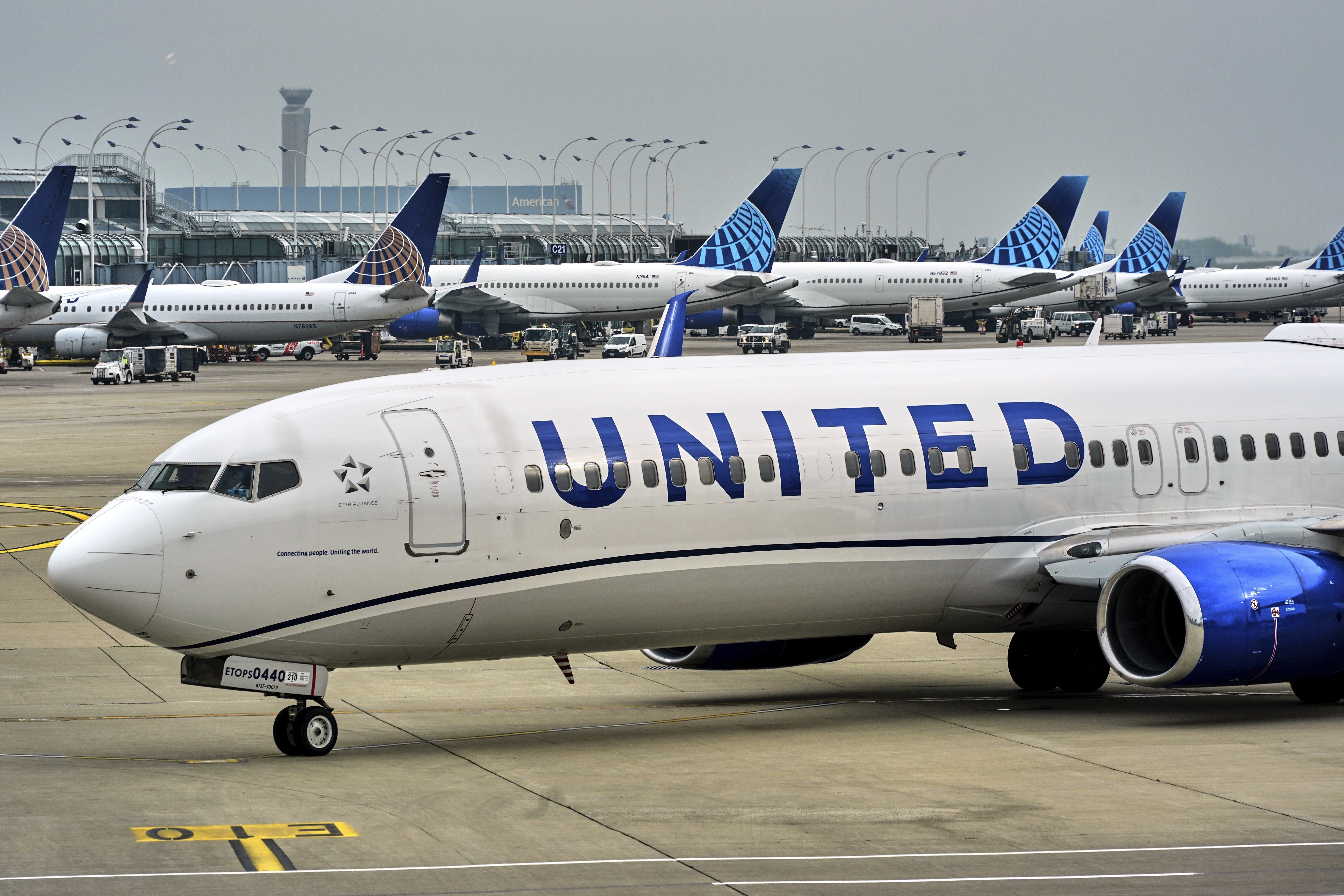 FILE - A United Airlines jet begins to taxi at O'Hara International Airport in Chicago, May 29, 2025. (AP Photo/Gene J. Puskar, File)