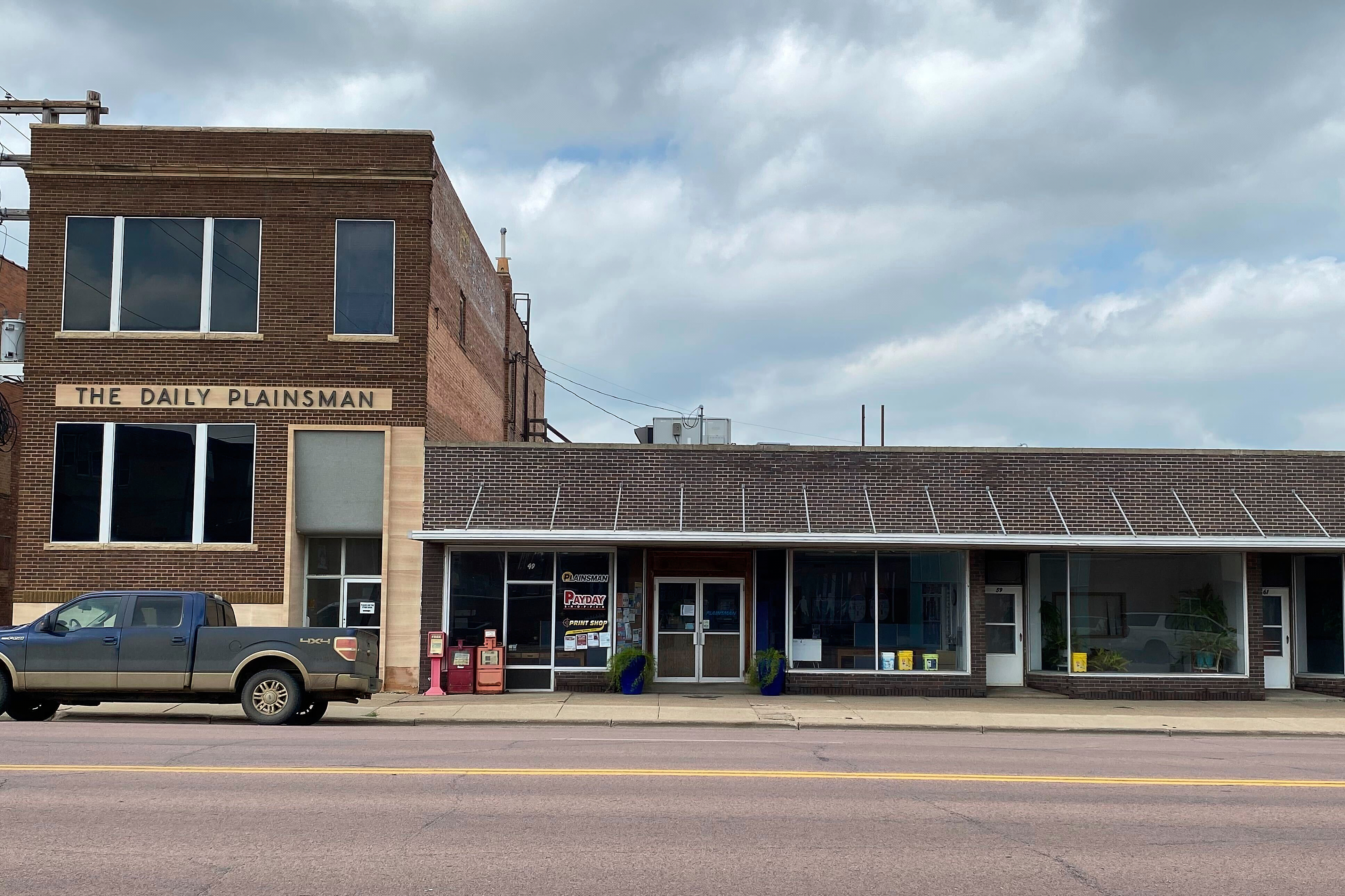 This provided photo shows the office of the Huron Plainsman in Huron, S.D., Thursday, Aug. 7, 2025. (Alaysha Knife via AP)