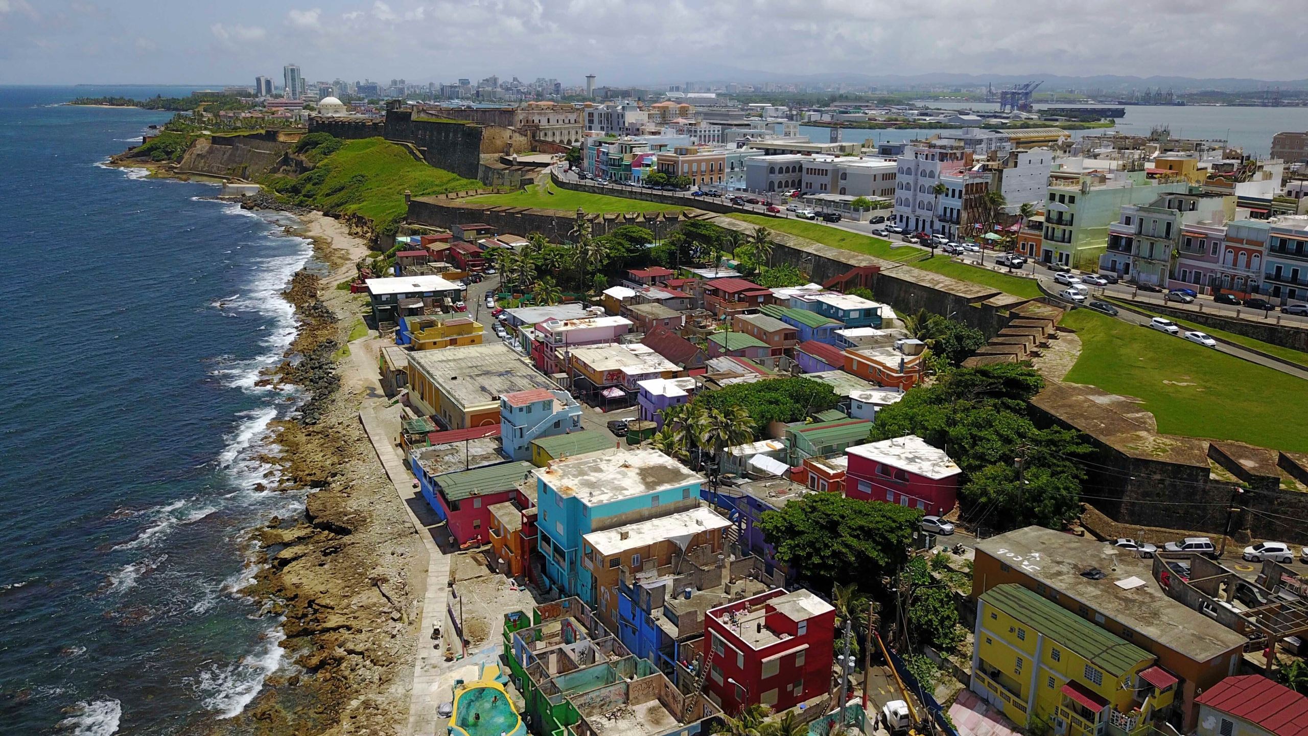 FILE - An aerial view of the seaside neighborhood of La Perla, in San Juan, Puerto Rico, is seen on Aug. 25, 2017. (AP Photo/Ricardo Arduengo, File)