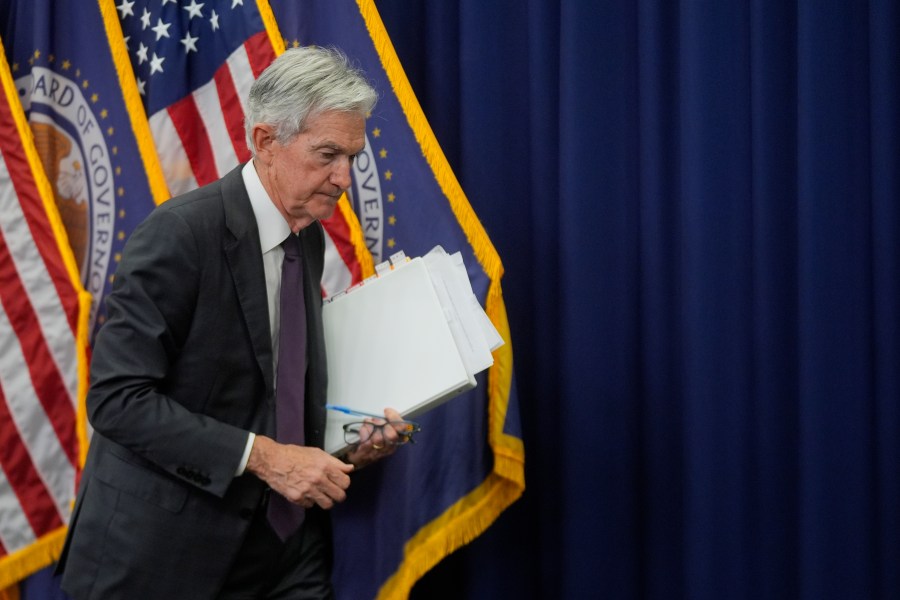 Federal Reserve Chairman Jerome Powell walks off after speaking during a news conference following the Federal Open Market Committee meeting, Wednesday, July 30, 2025, in Washington. (AP Photo/Manuel Balce Ceneta)