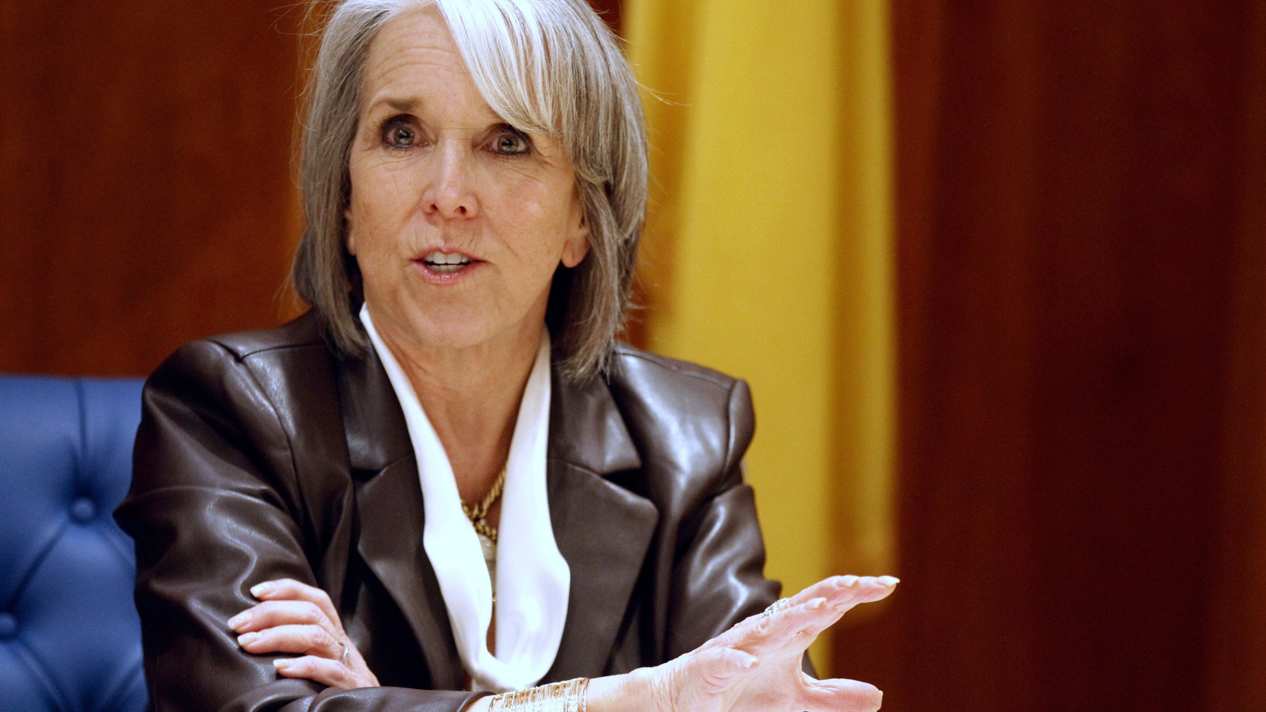 FILE - Democratic New Mexico Gov. Michelle Lujan Grisham speaks at a news conference, March 22, 2025, in Santa Fe, N.M. (AP Photo/Morgan Lee, file)