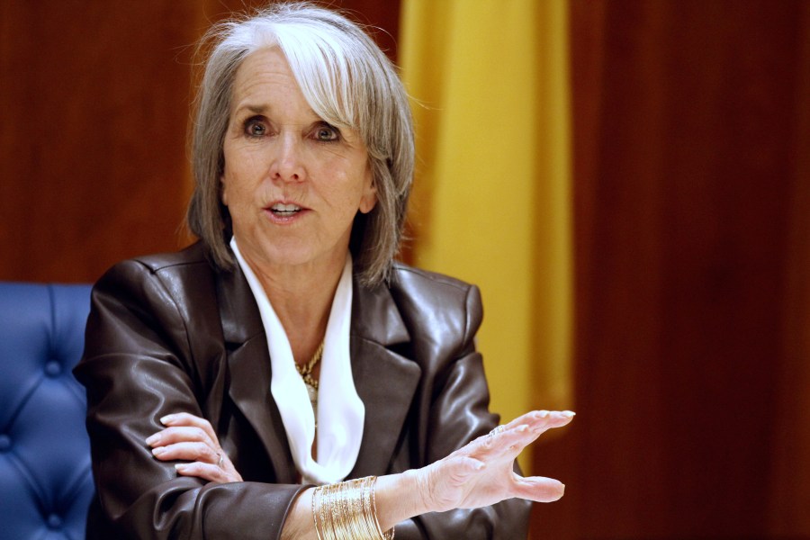 FILE - Democratic New Mexico Gov. Michelle Lujan Grisham speaks at a news conference, March 22, 2025, in Santa Fe, N.M. (AP Photo/Morgan Lee, file)
