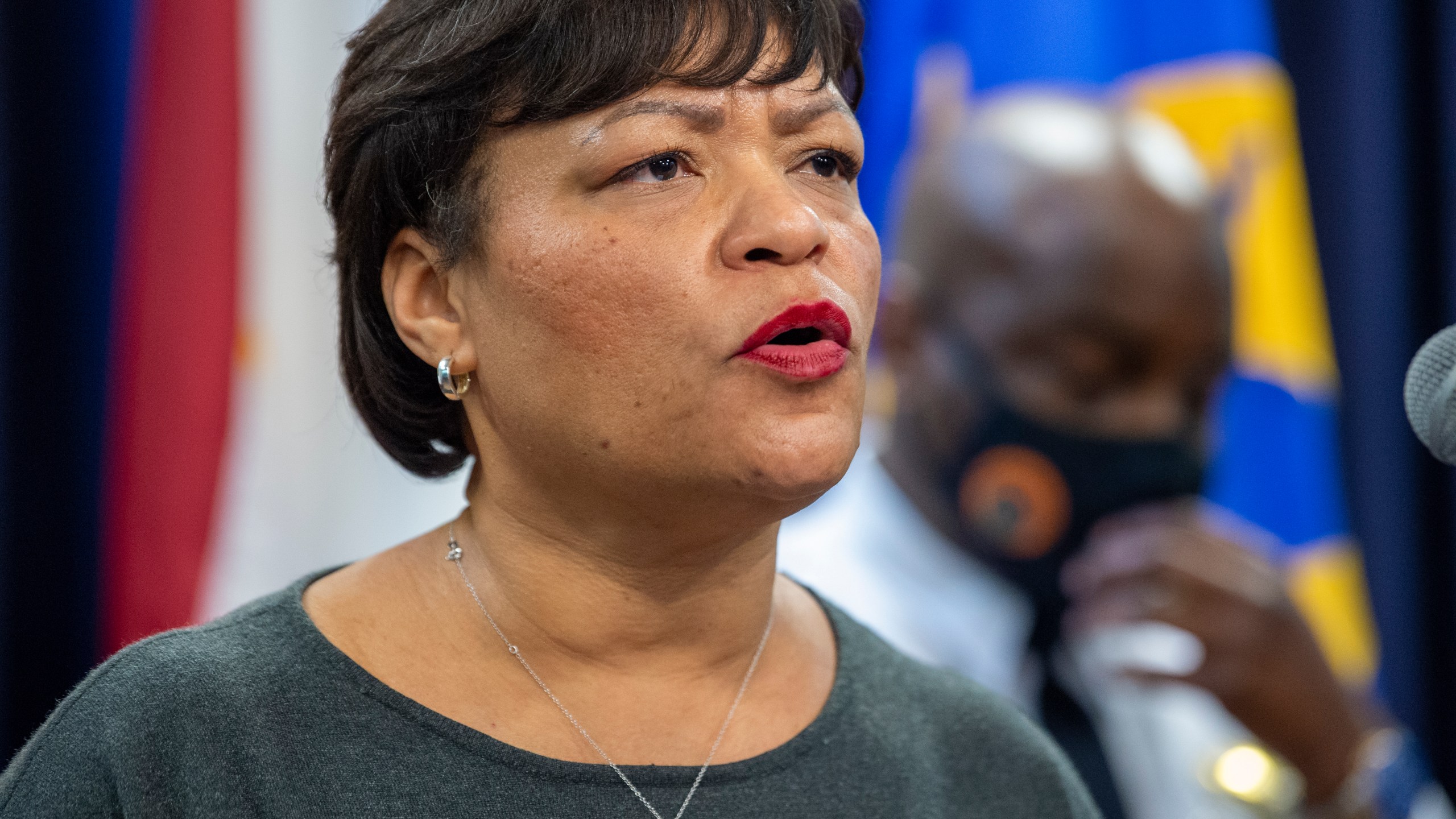 FILE - New Orleans Mayor LaToya Cantrell speaks at the police headquarters in New Orleans, Feb. 2, 2022. (Chris Granger/The Times-Picayune/The New Orleans Advocate via AP, File)